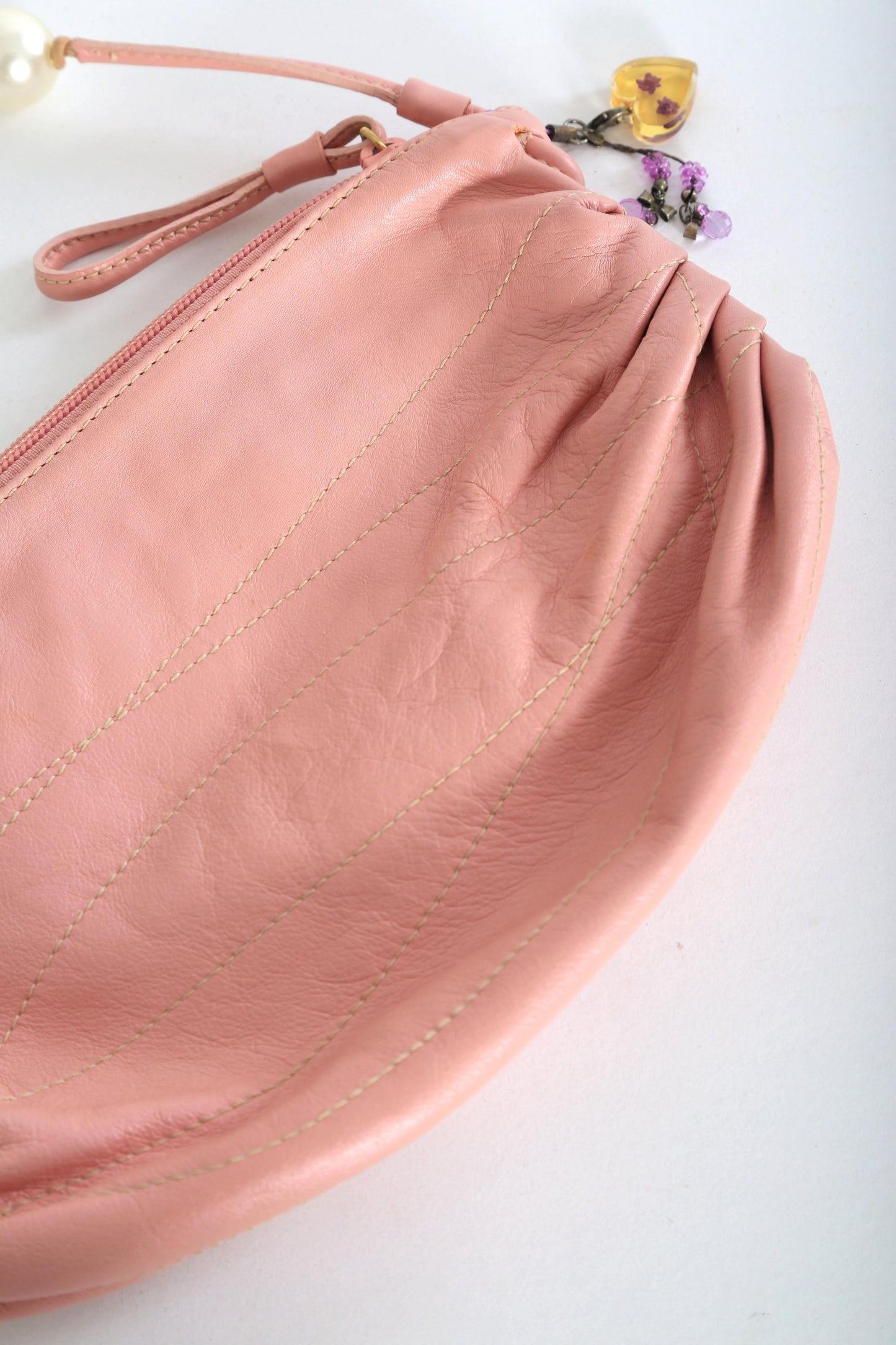 Vintage FURLA Y2K pink leather bead pearl Purse