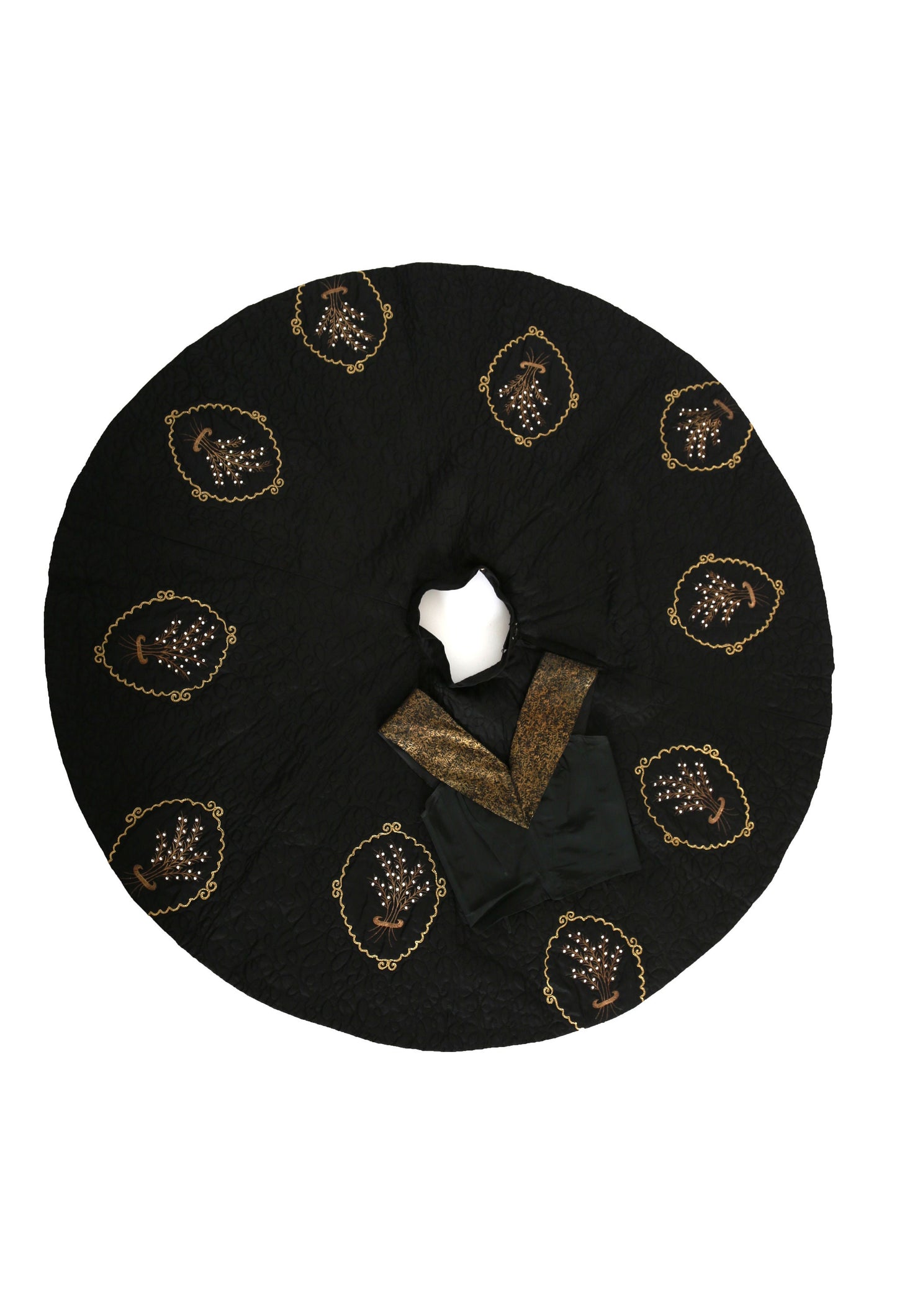 50s quilted gold circle skirt | Vintage 1950s metallic gold floral crop top 2pc skirt set