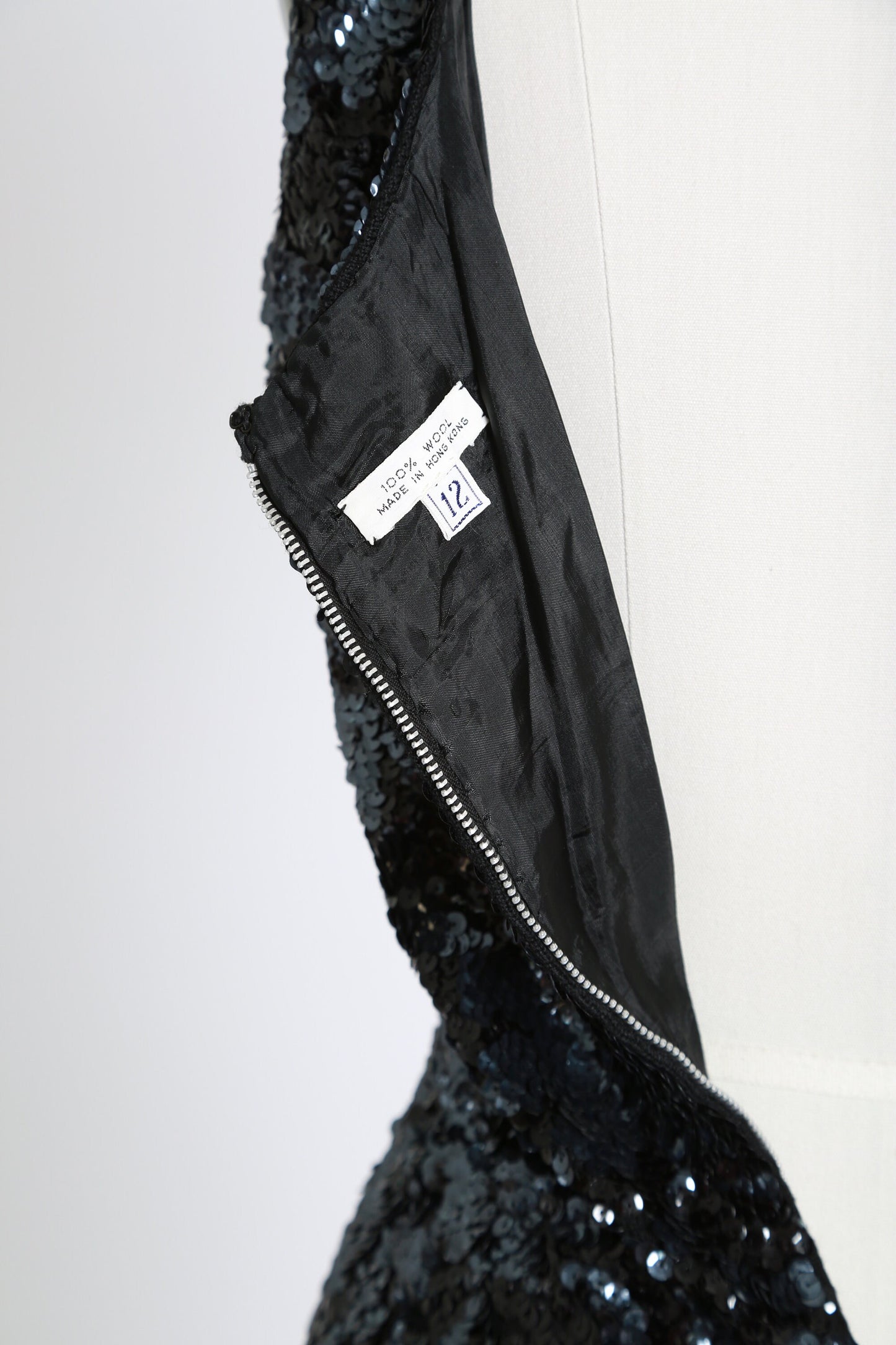 Vintage 50s black hand sequin wool wiggle dress | 1950s sequin cocktail dress