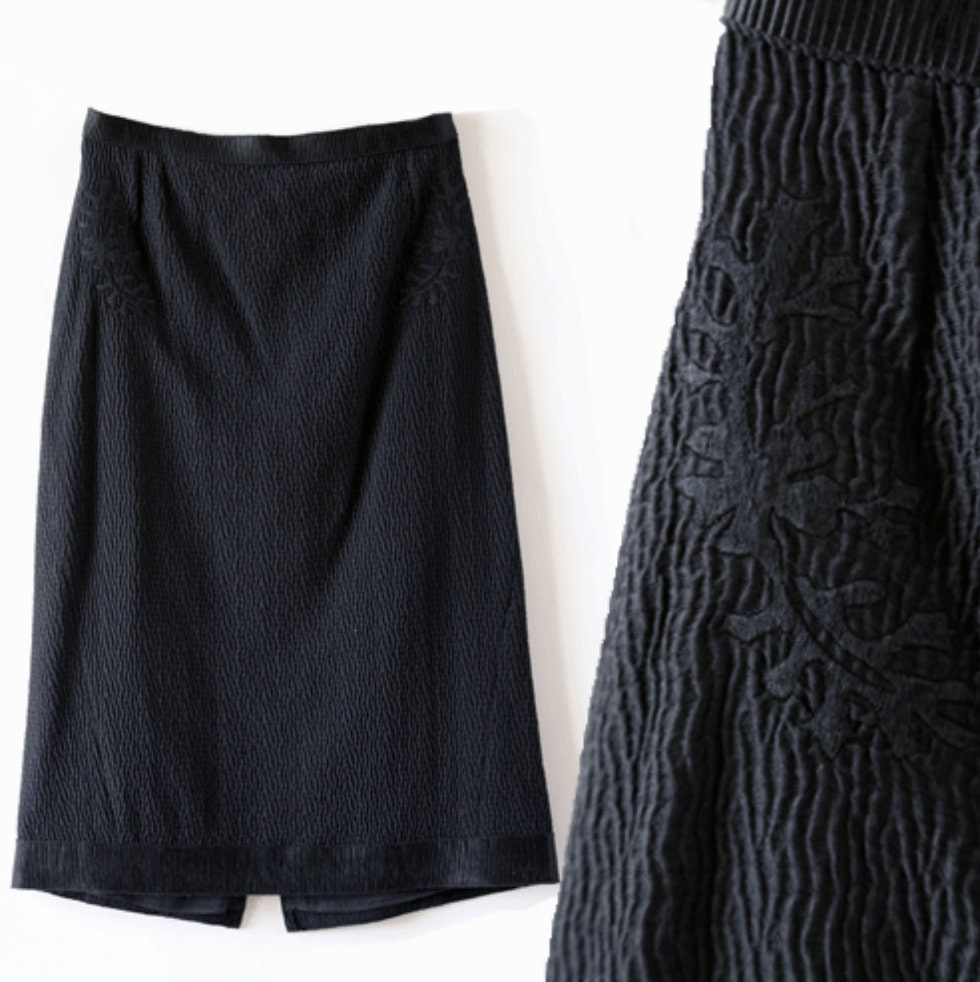 ROCHAS black embroidered appliqué Pencil skirt