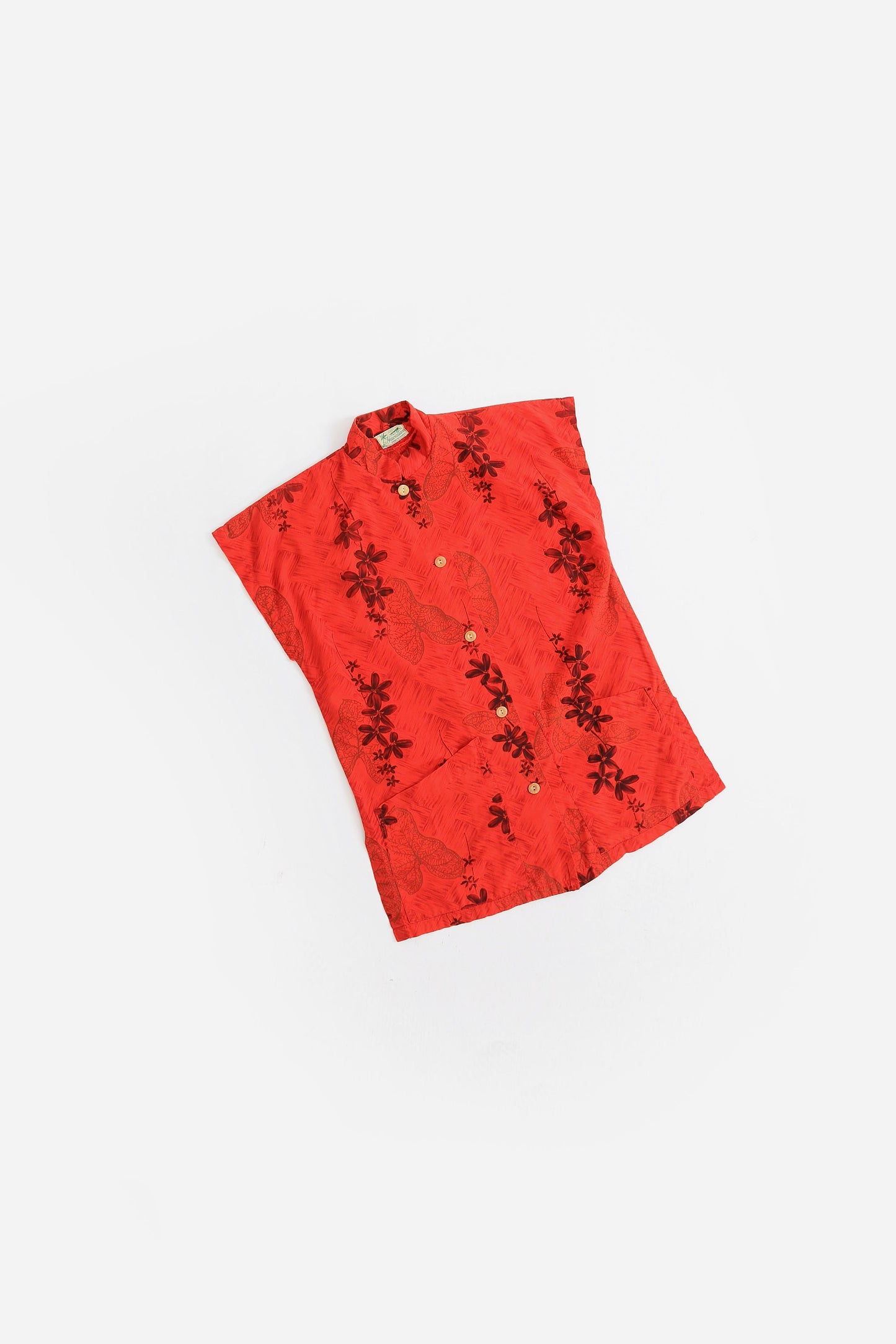 50s Hawaiian shirt | Vintage 1950s red Hawaiian tropical leaf cotton blouse