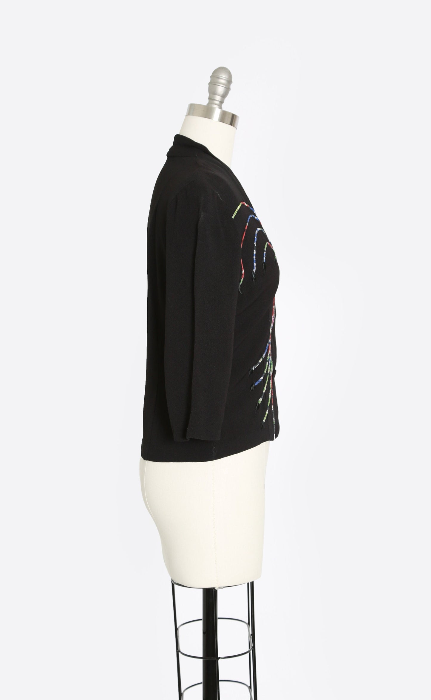 Vintage 40s rayon crepe embroidered rainbow arrow blouse