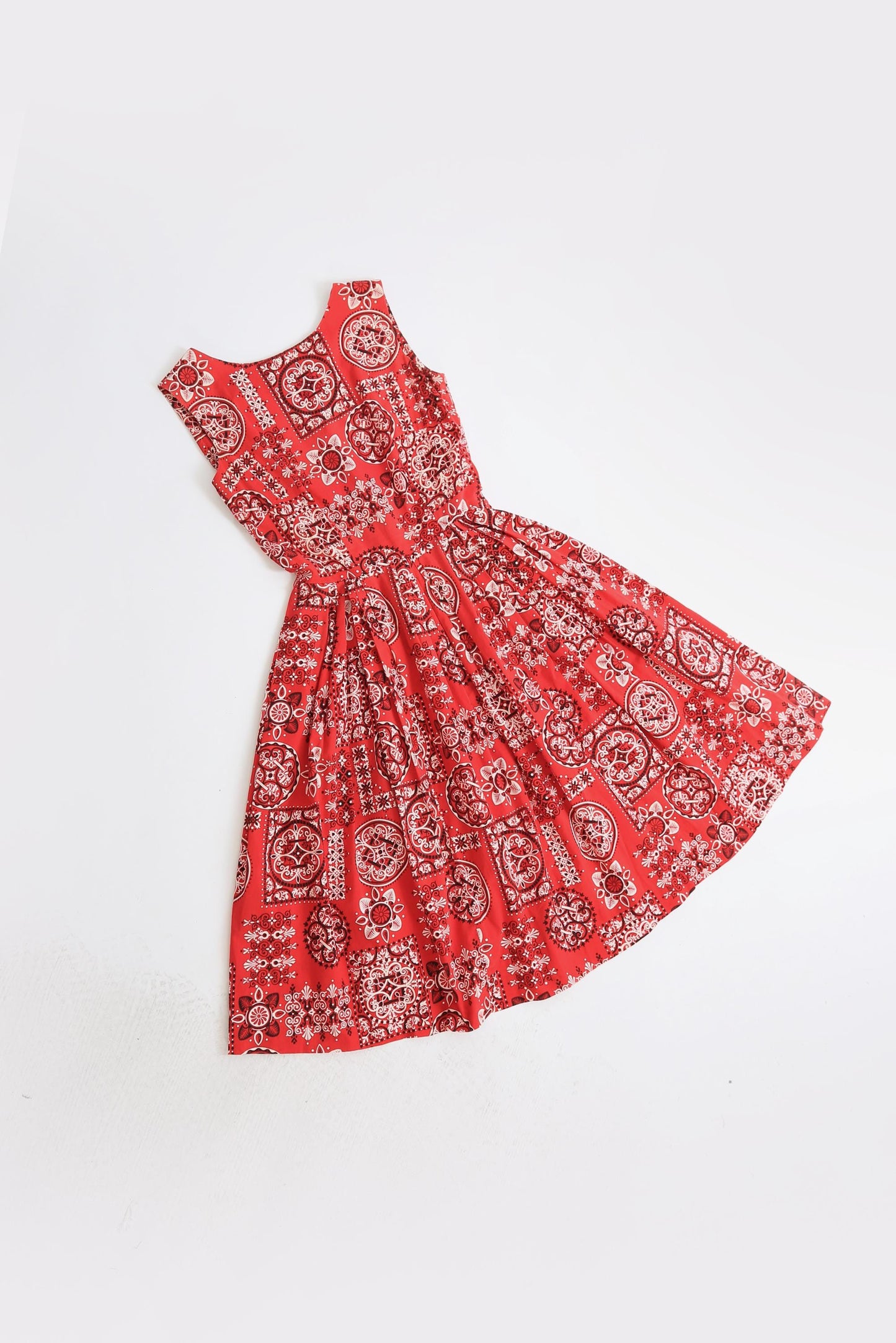 50s bandana dress | Vintage 1950s red bandana cotton dress