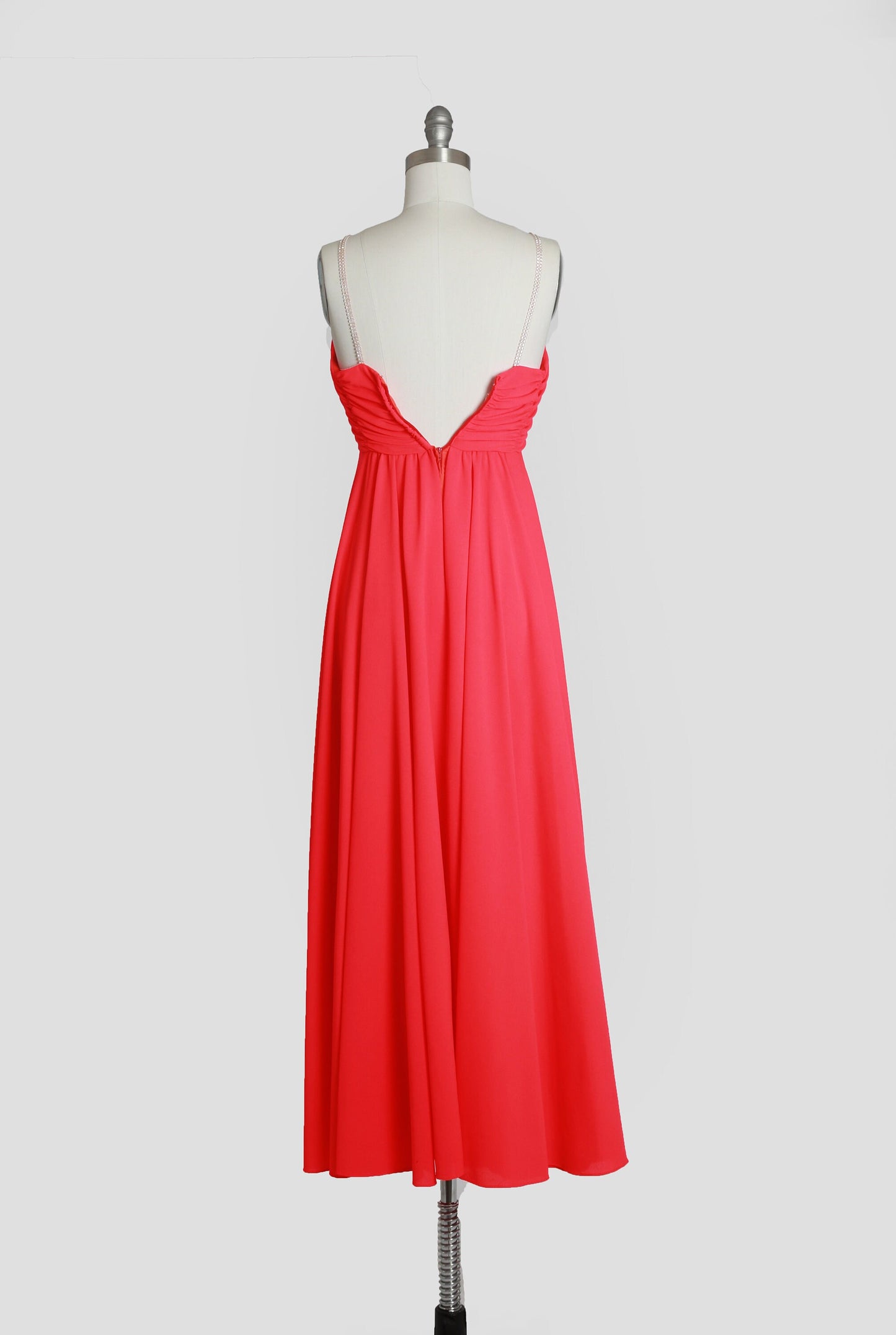 Lilli Diamond neon dress | Vintage 70s Lilli Diamond neon pink rhinestone cocktail party maxi dress XS
