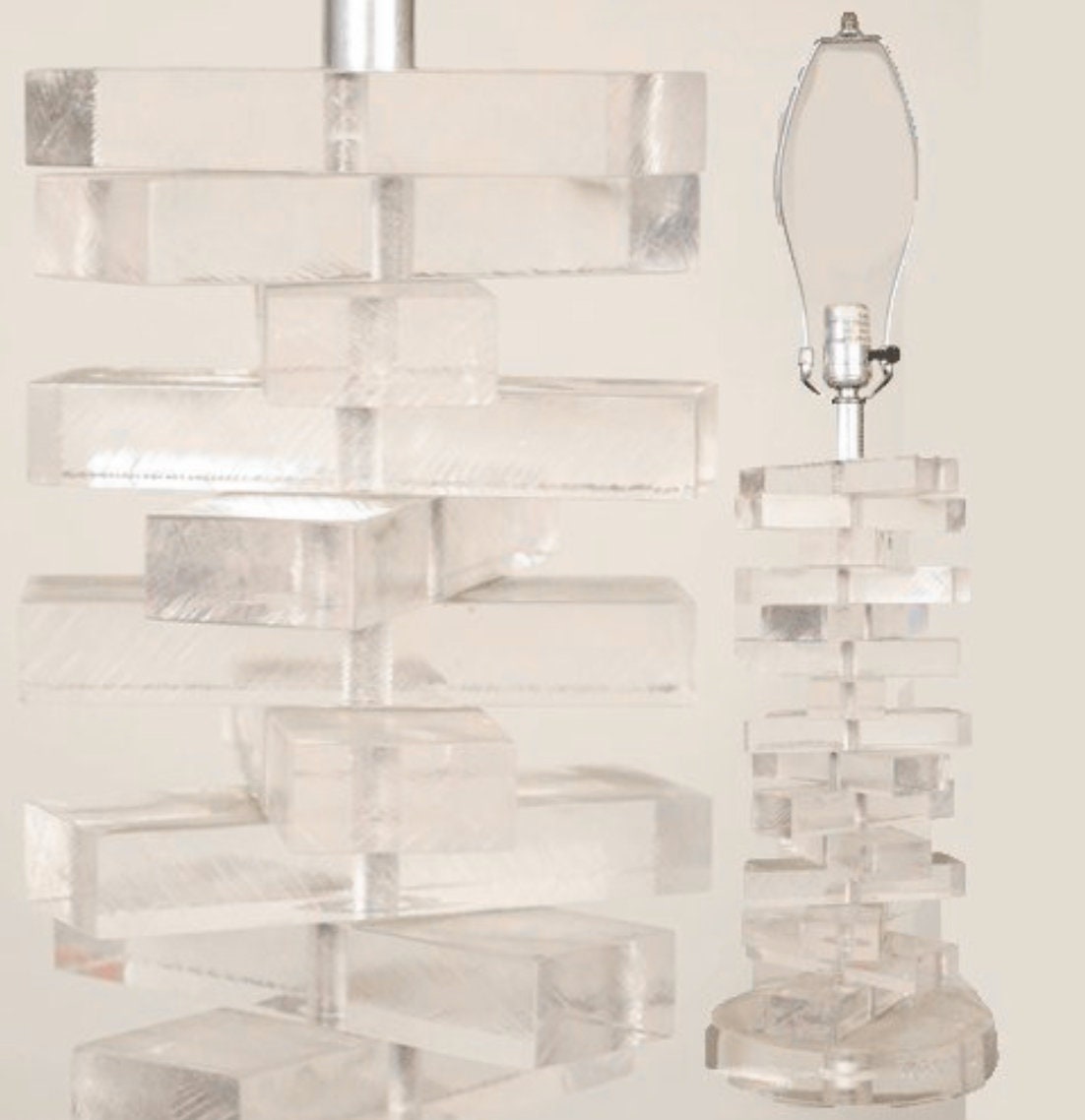Vintage Mid Century Modern clear plexiglass Stacked Lucite table Lamp