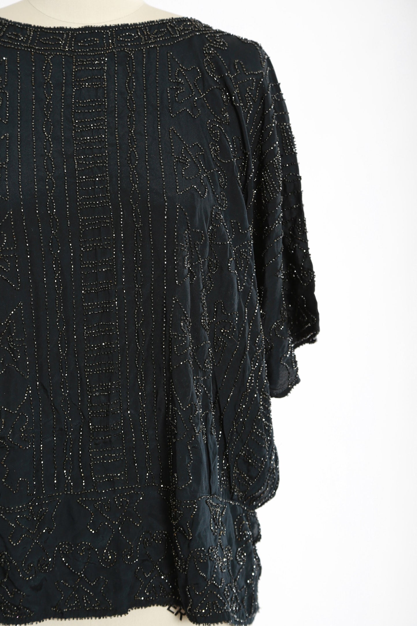Antique 1920s French silk beaded blouse | 1920s silk glass beaded Art deco flapper blouse