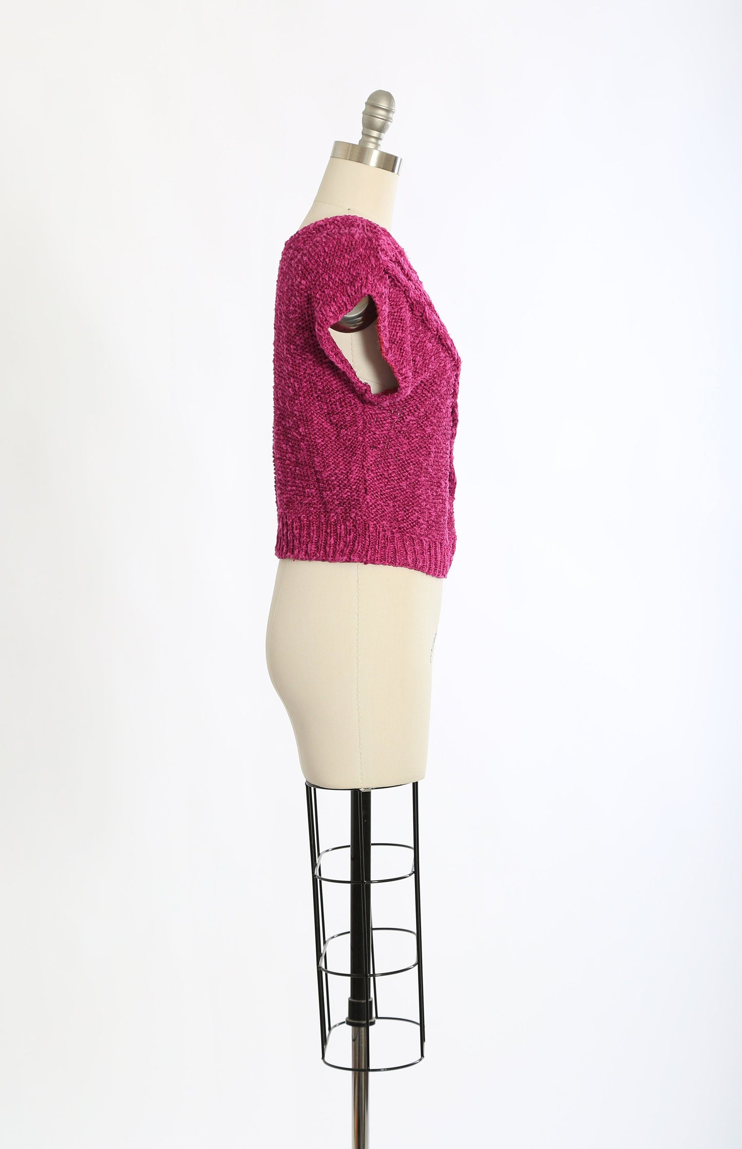 Vintage 80s hand knit bright purple linen cotton cropped sweater