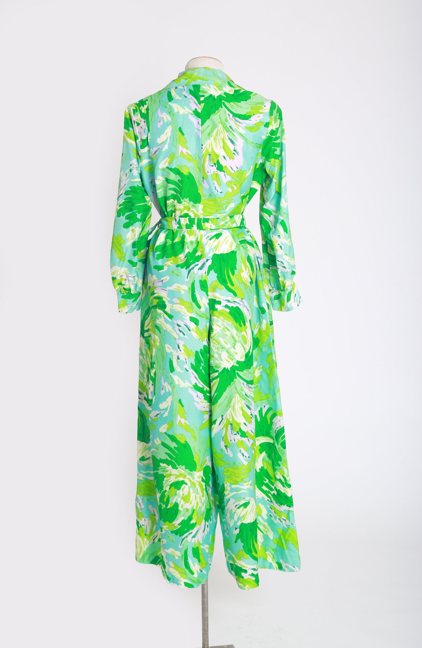 Kamore abstract jumpsuit | Vintage 60s green Jumpsuit | 1960s huge Palazzo jumpsuit