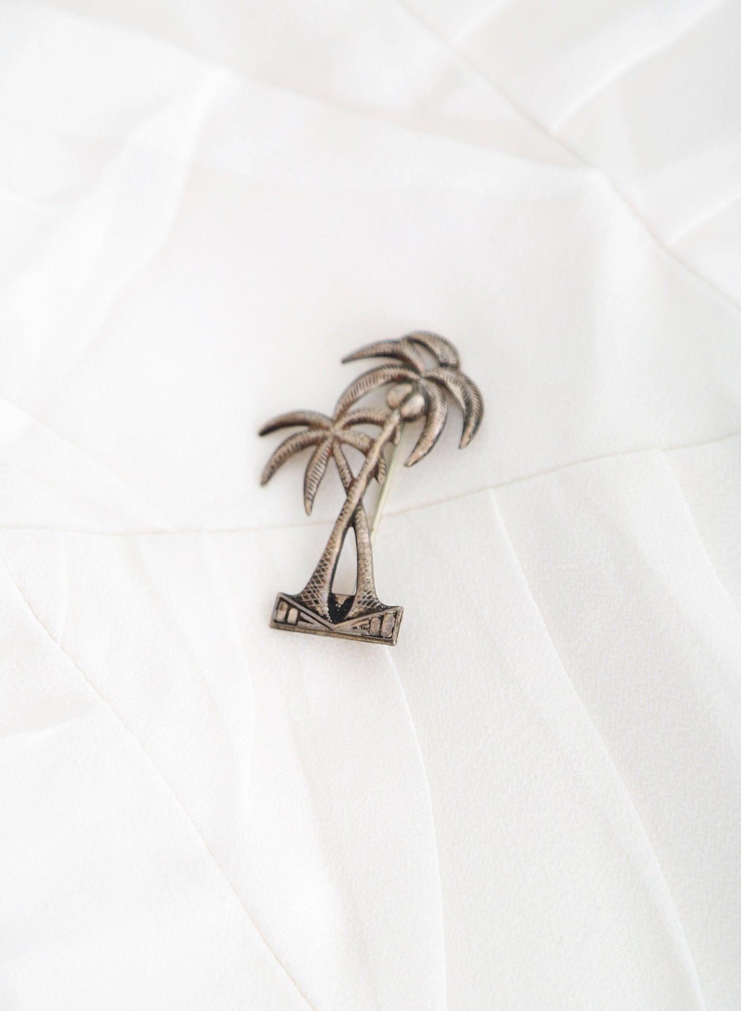 Vintage 1940s sterling silver double palm tree pin brooch
