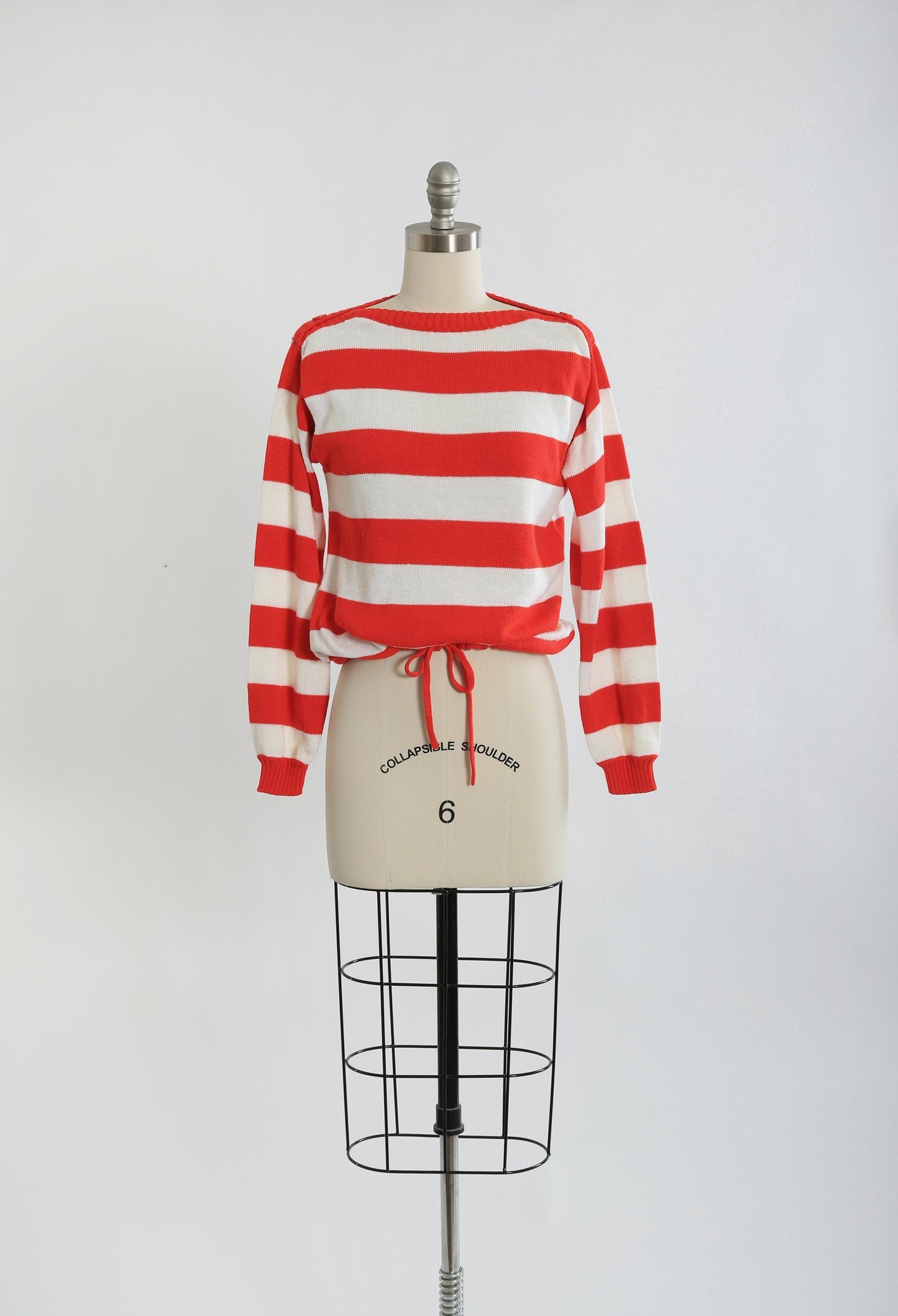 70s red striped knit draw string sweater