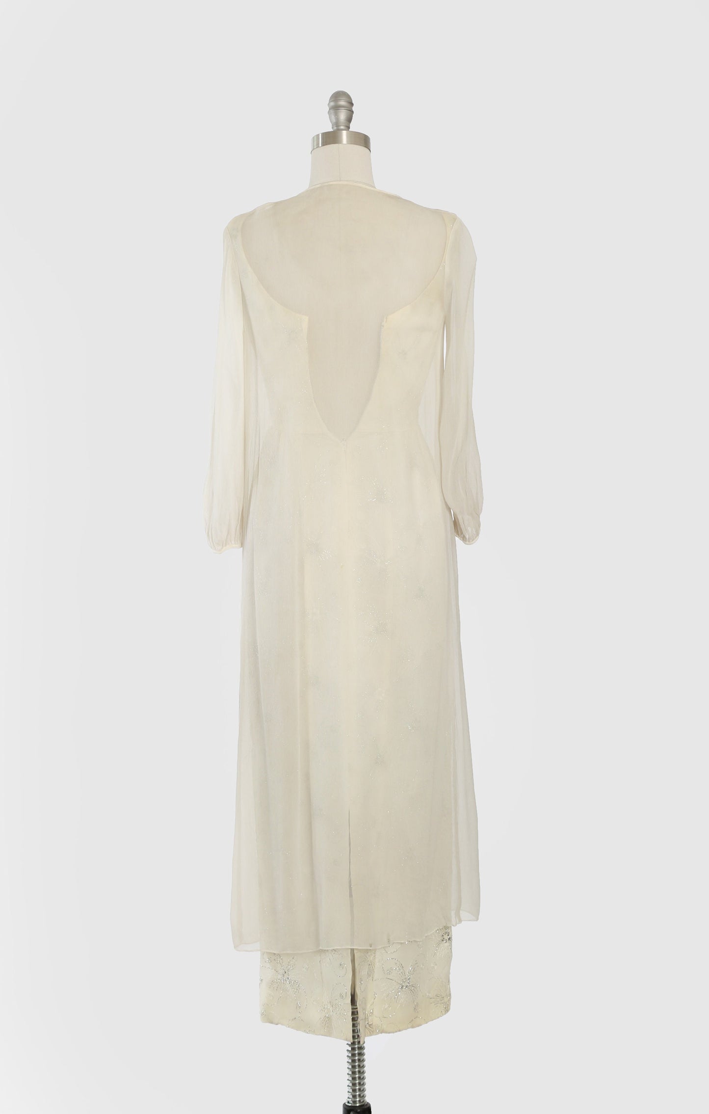 Vintage 60s silver lurex firework silk shift dress + sheer silk duster