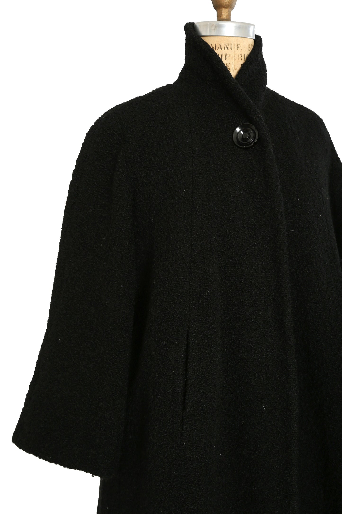 Vintage 50s black boucle wool opera swing coat