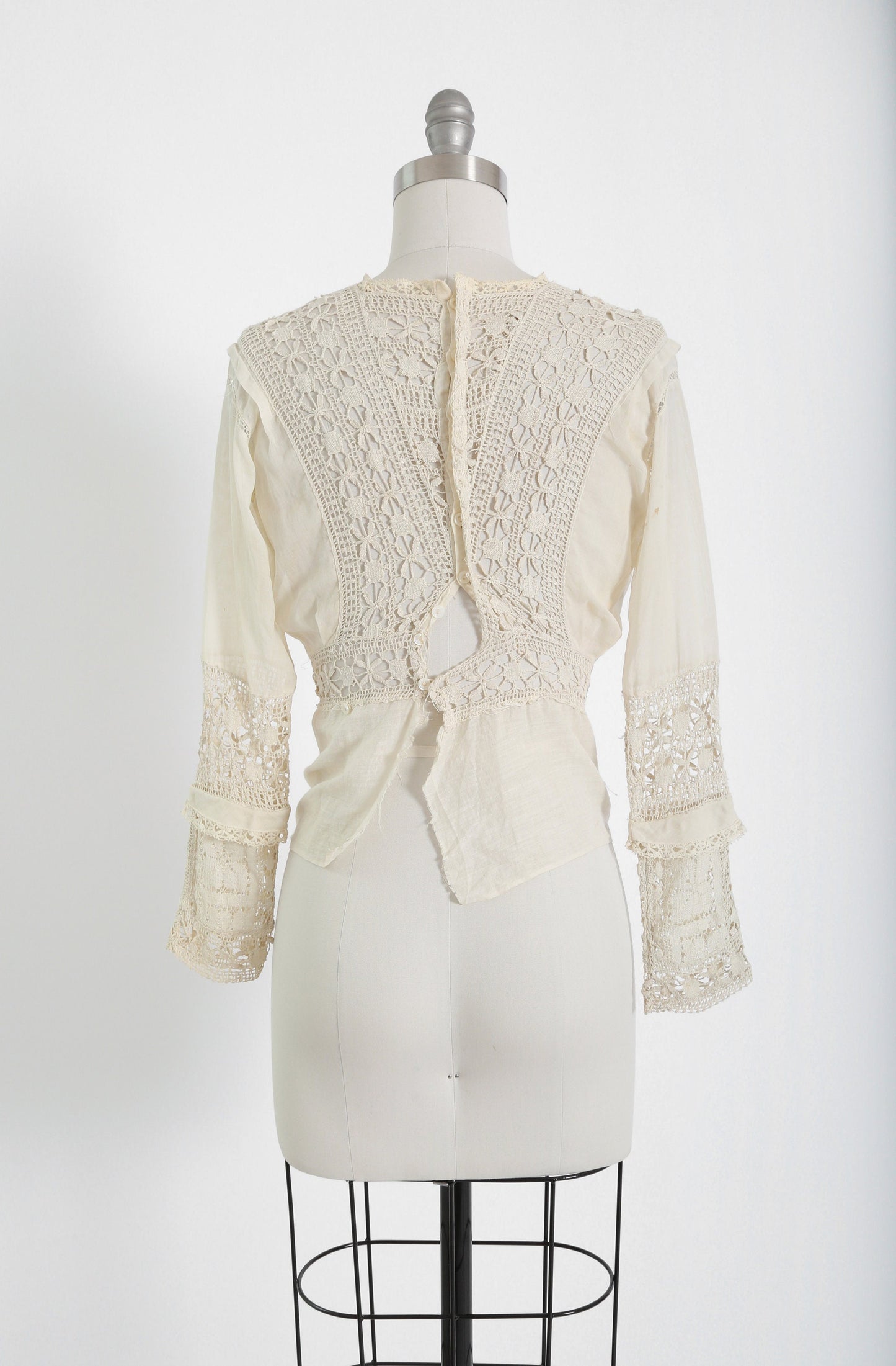 Antique Edwardian 1900s natural cotton lace crochet blouse