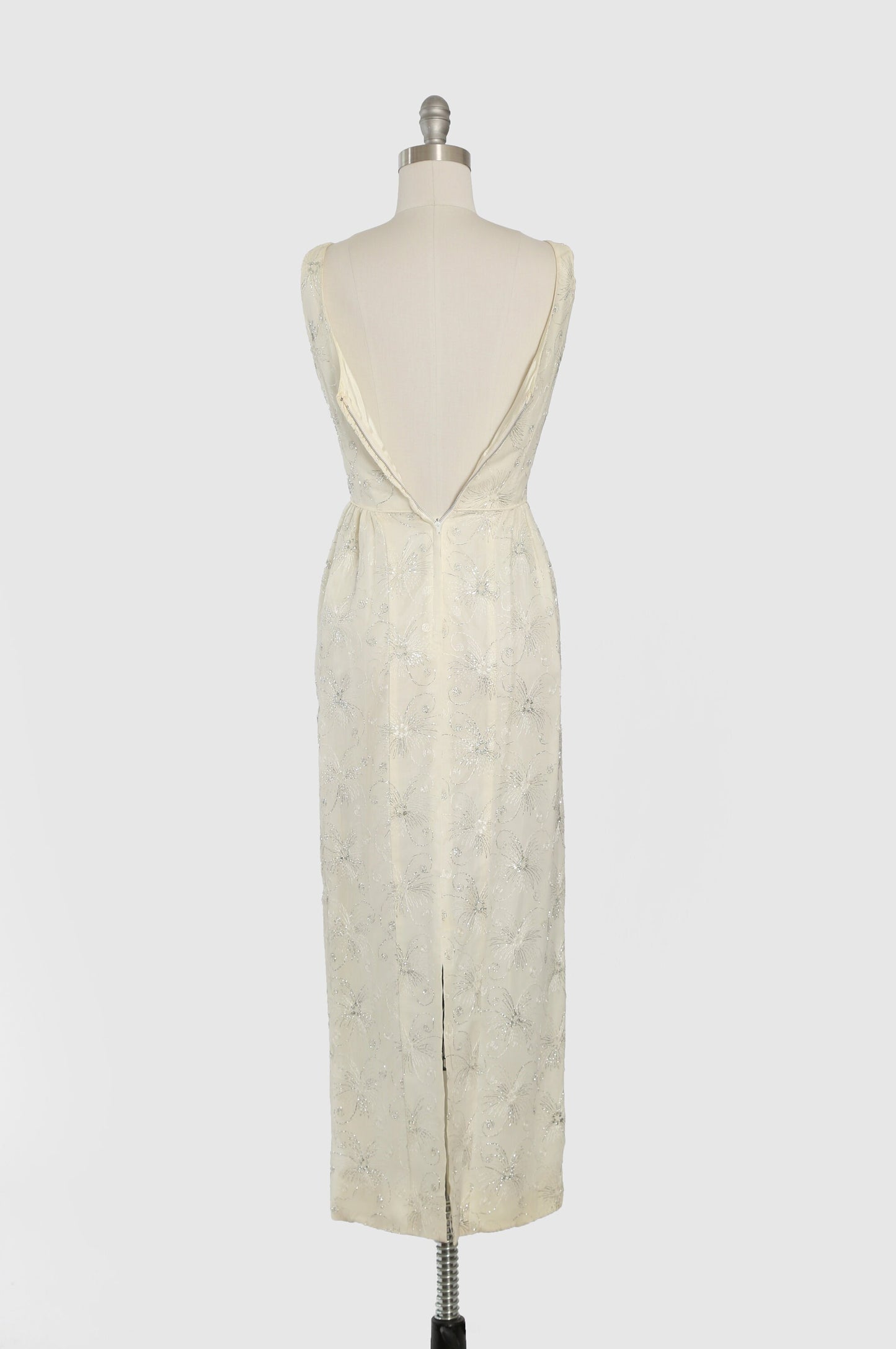 Vintage 60s silver lurex firework silk shift dress + sheer silk duster