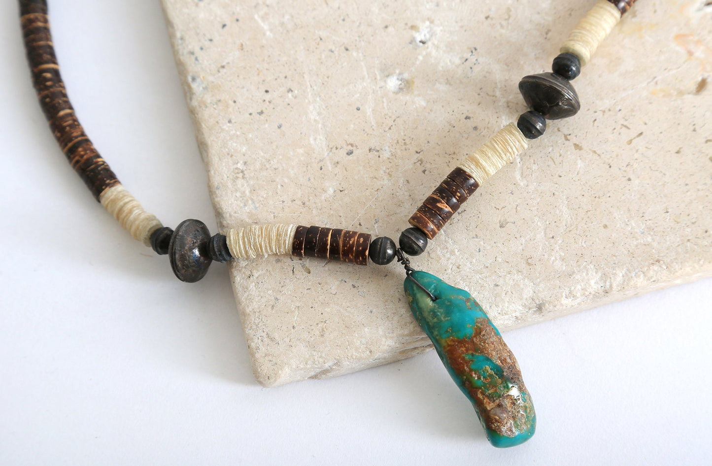 Vintage Native American turquoise sterling silver Liberty Navajo pearls sea shell Heishi beaded necklace