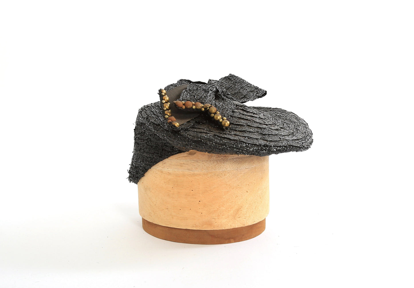 Vintage 1940s black studded straw hat