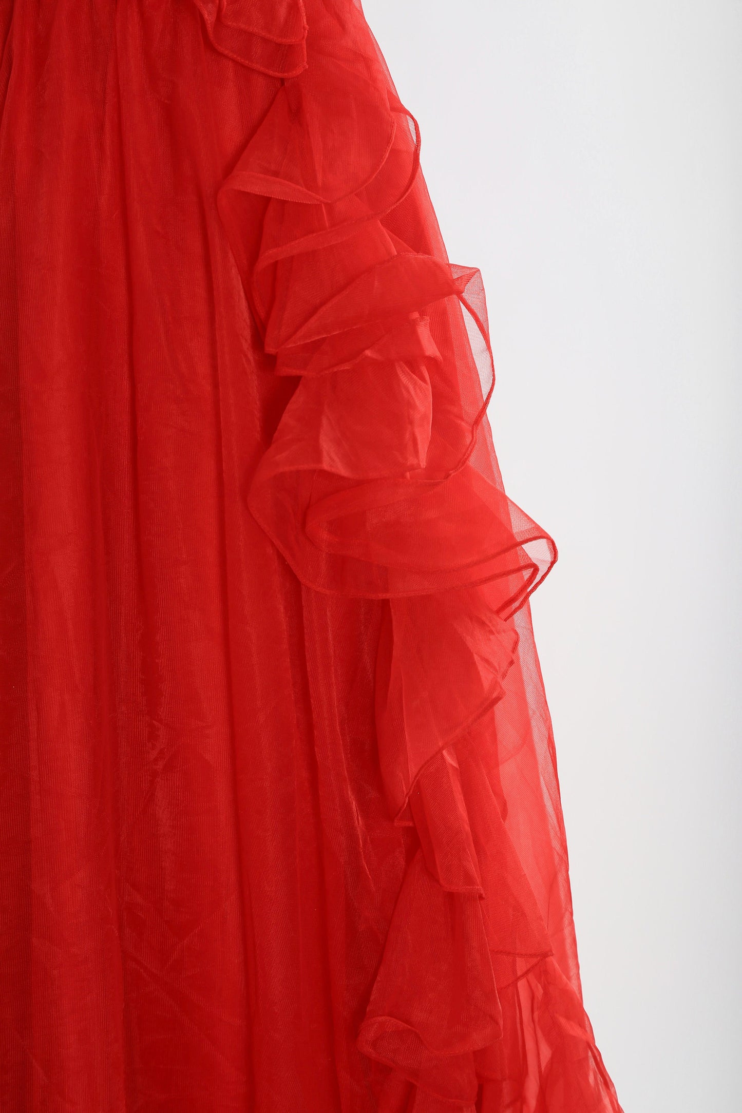 Vintage 70s red ruffle chiffon gown dress