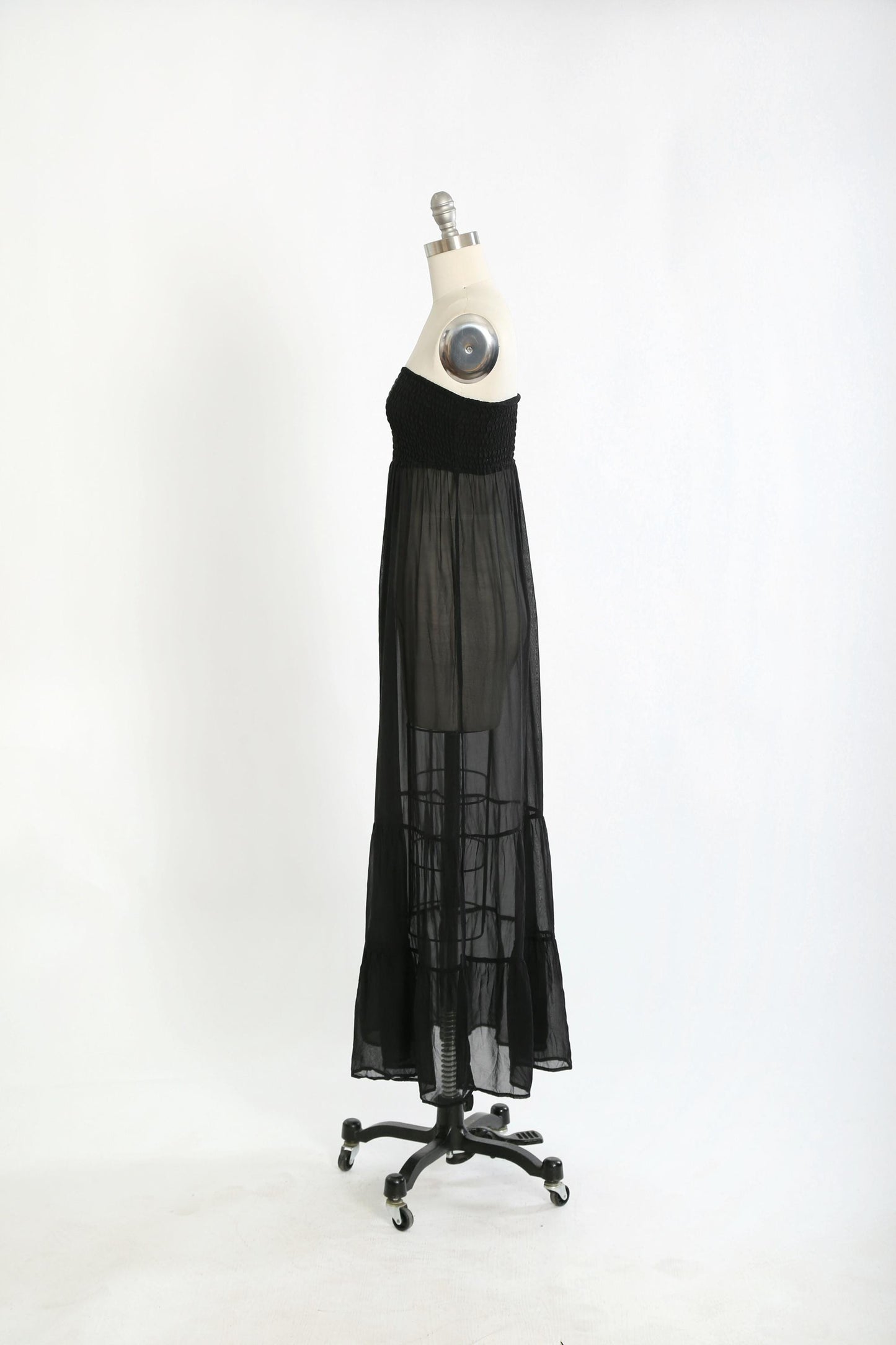 Y2K Black Silk Smocked semi sheer maxi dress