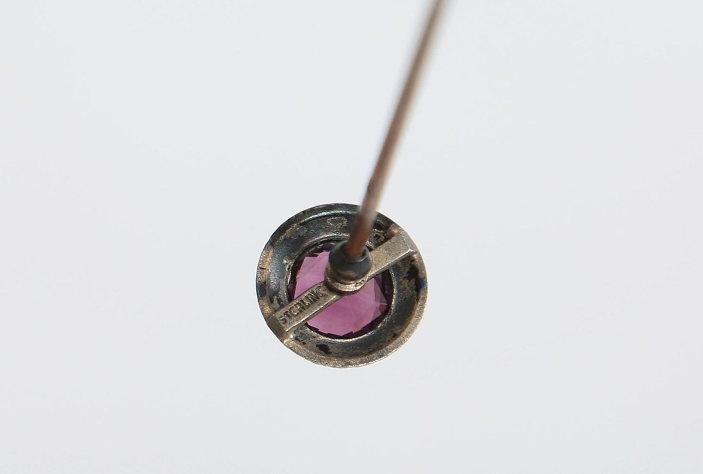 Antique Victorian sterling silver Amethyst paste stick hat pin