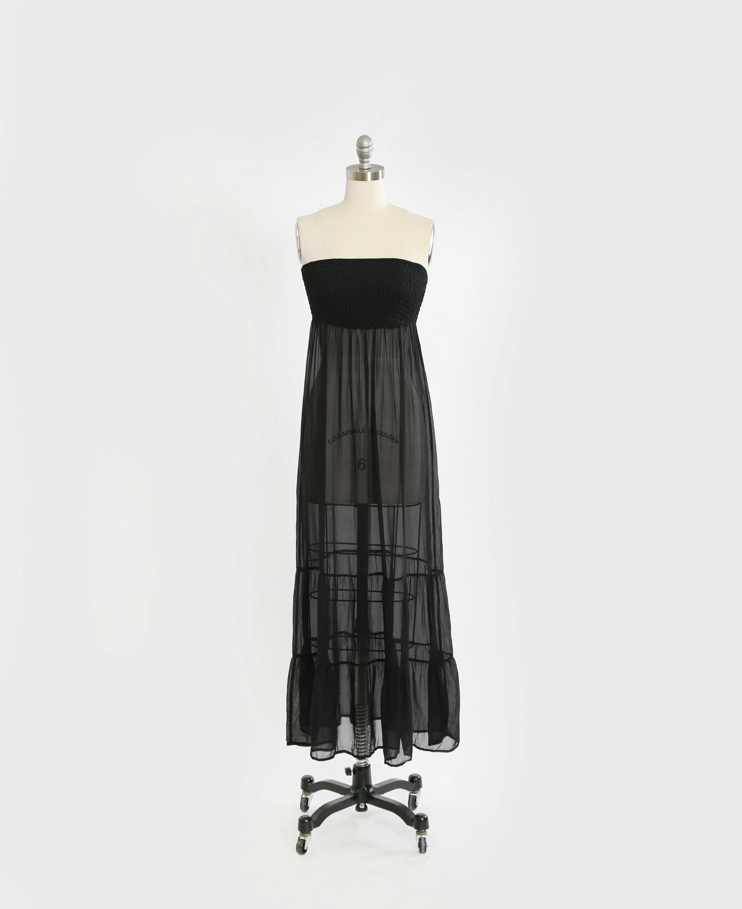 Y2K Black Silk Smocked semi sheer maxi dress