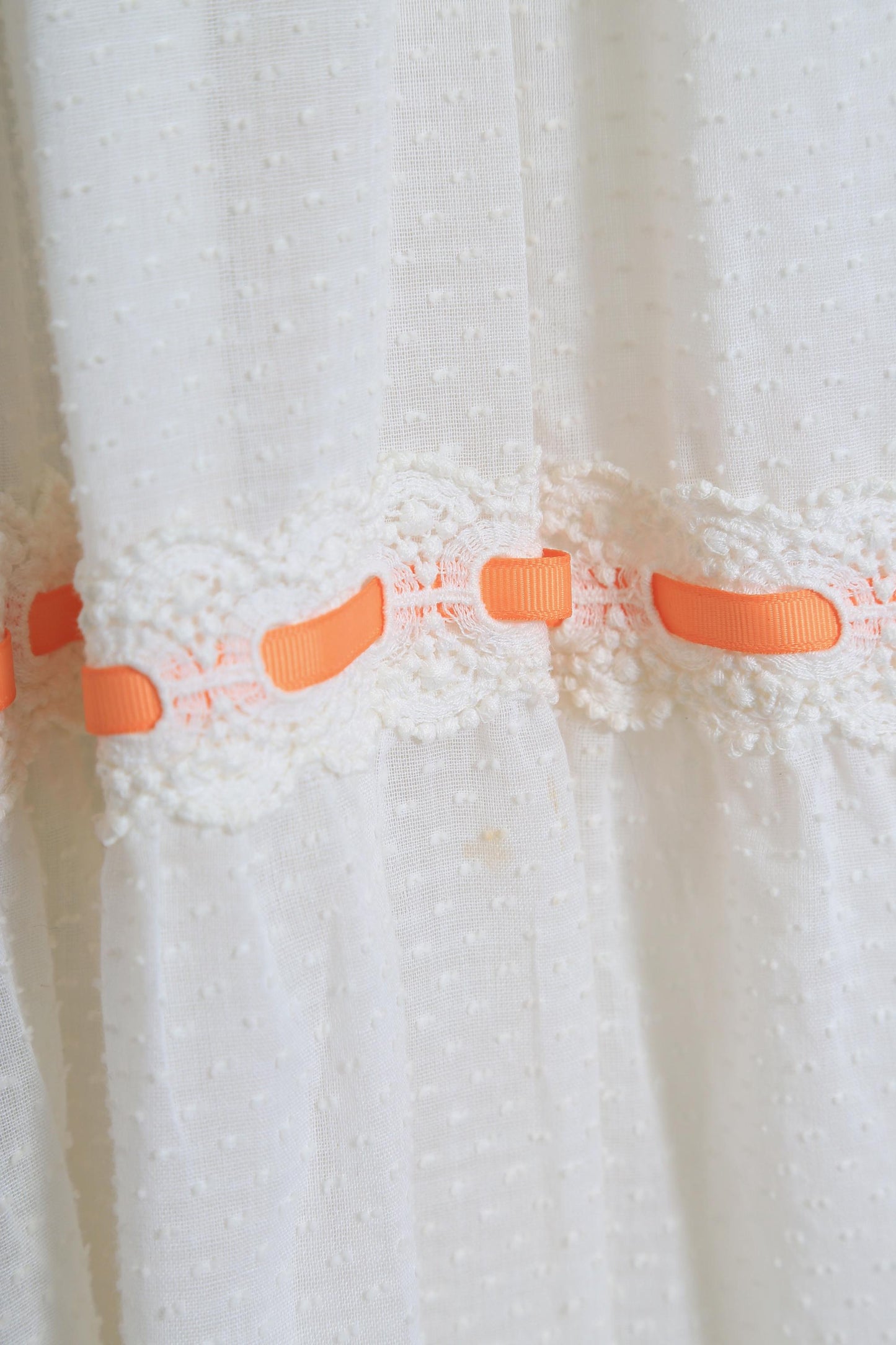 Vintage 70s white cotton Swiss got orange maxi dress