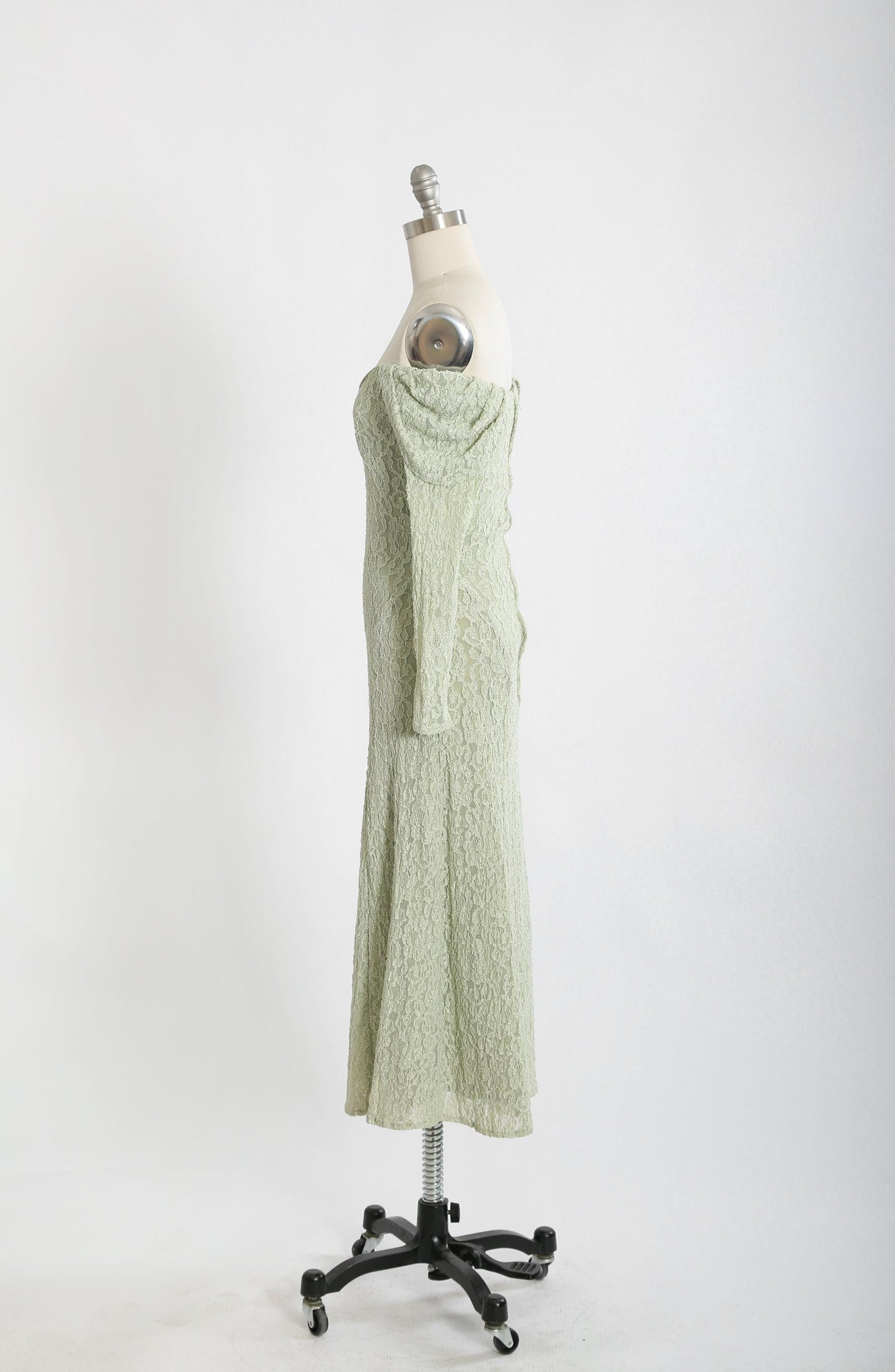 Vintage 90s Mint green floral lace off the shoulder bodycon maxi dress