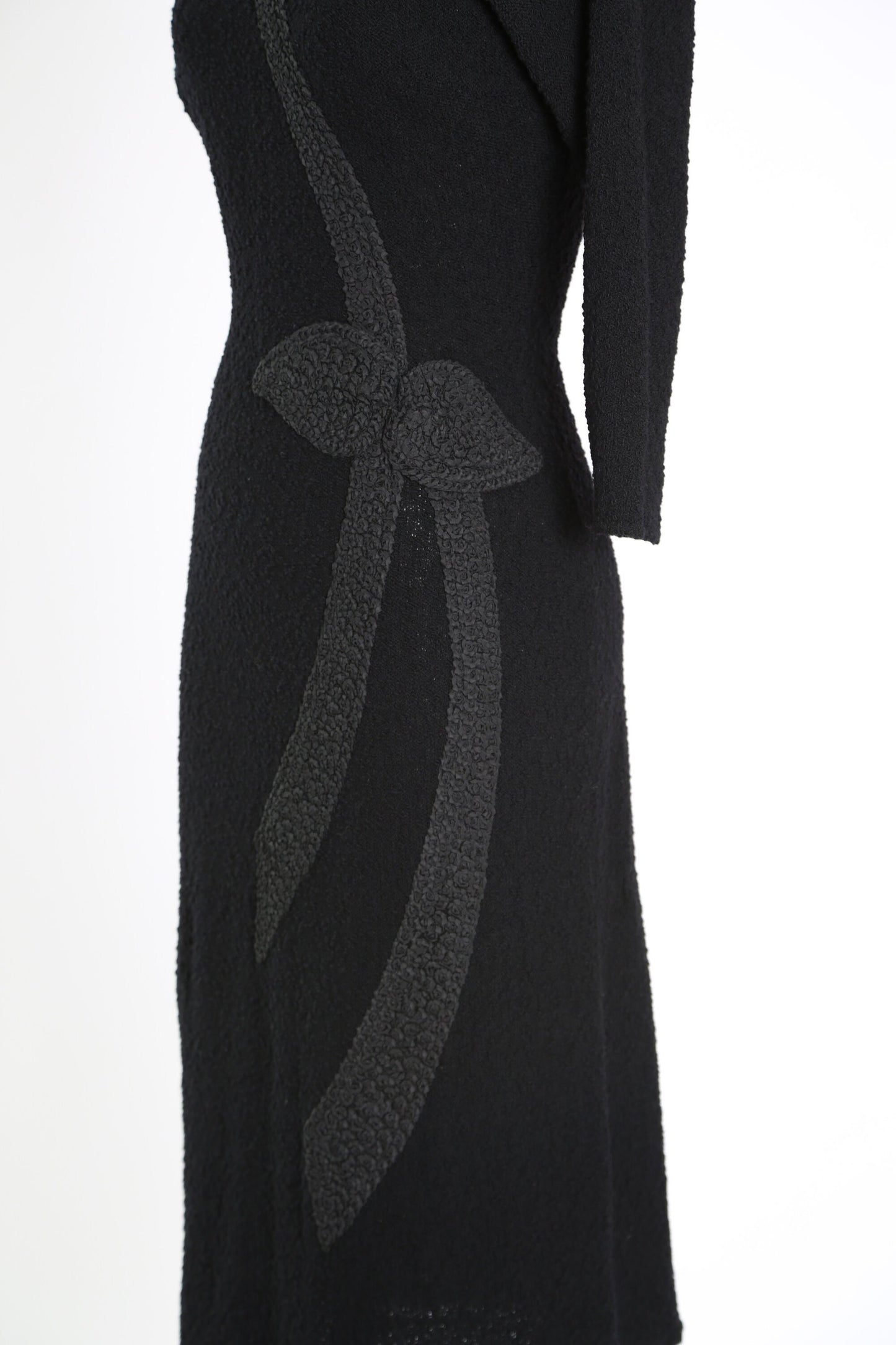Vintage 40s black knit dress | 1940s crochet ribbon dress