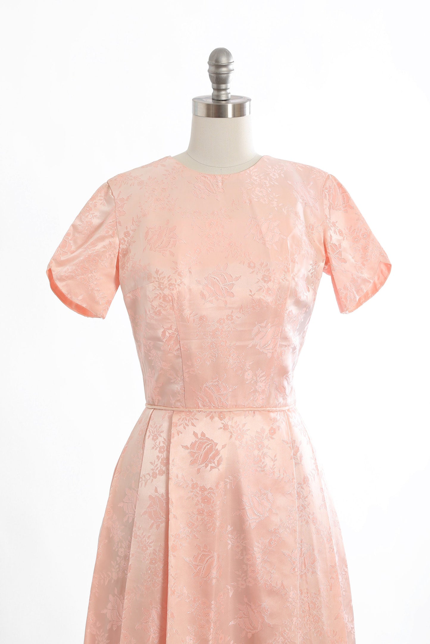 60s pink brocade rose dress | Vintage 1960s Floral Brocade maxi dress gown