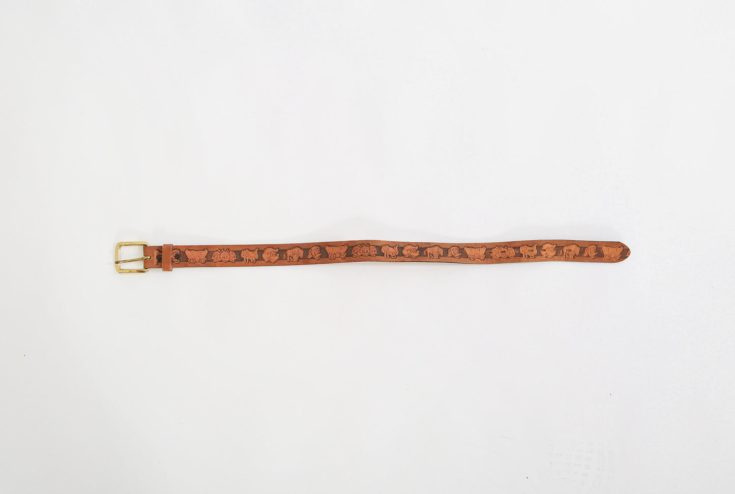 Vintage Chambers Disney western tooled brown leather kids belt