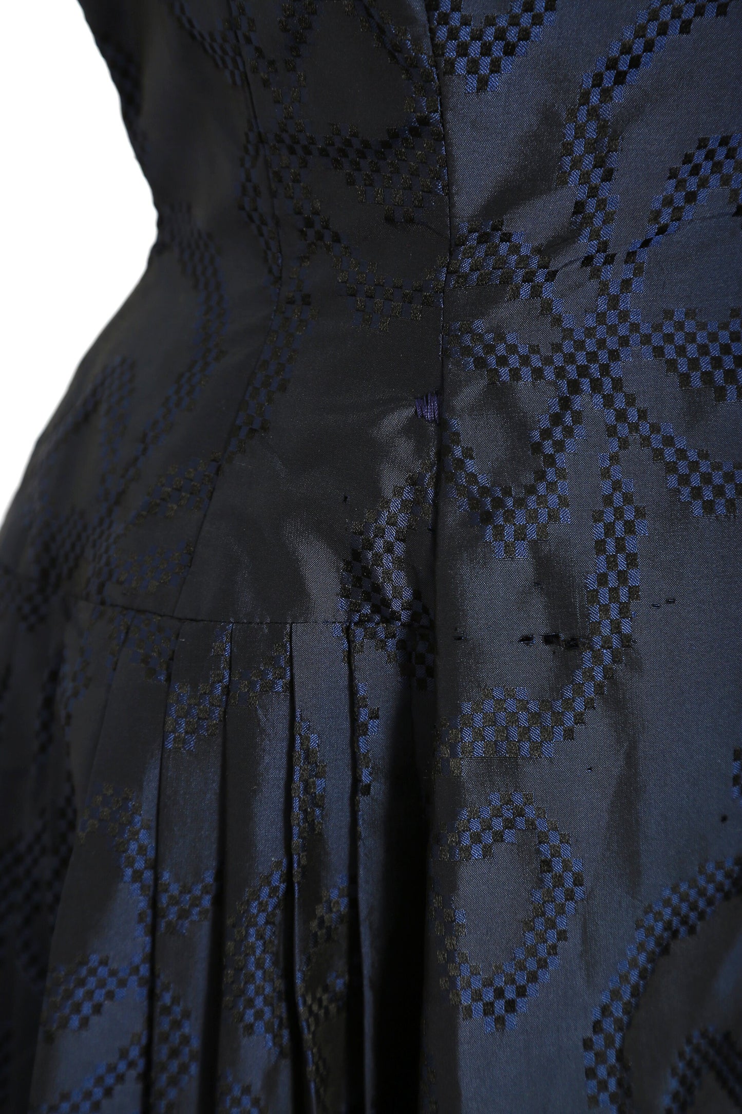 Vintage 50s Neiman Marcus blue silk taffeta bow open back cocktail dress