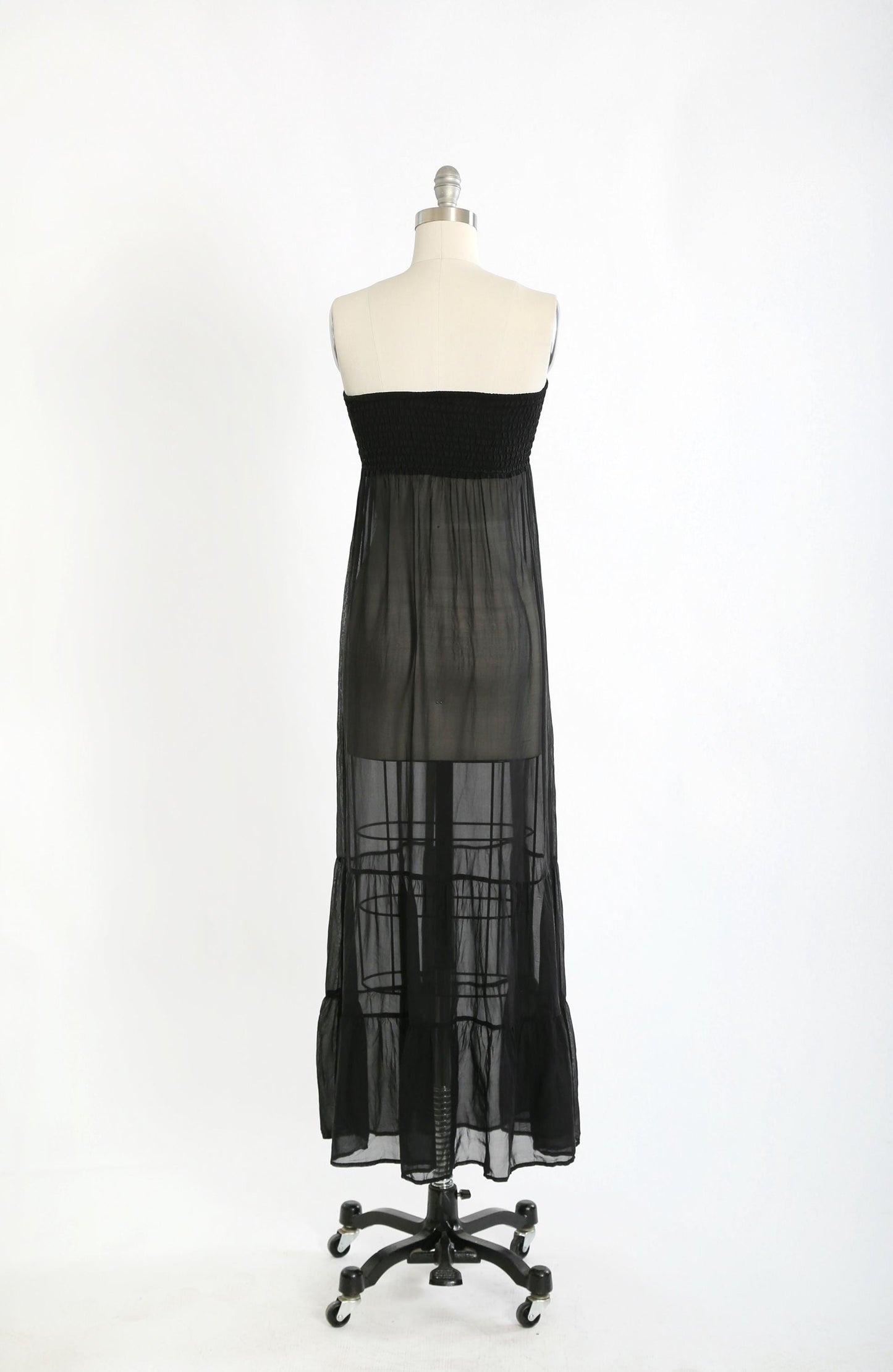 Y2K Black Silk Smocked semi sheer maxi dress