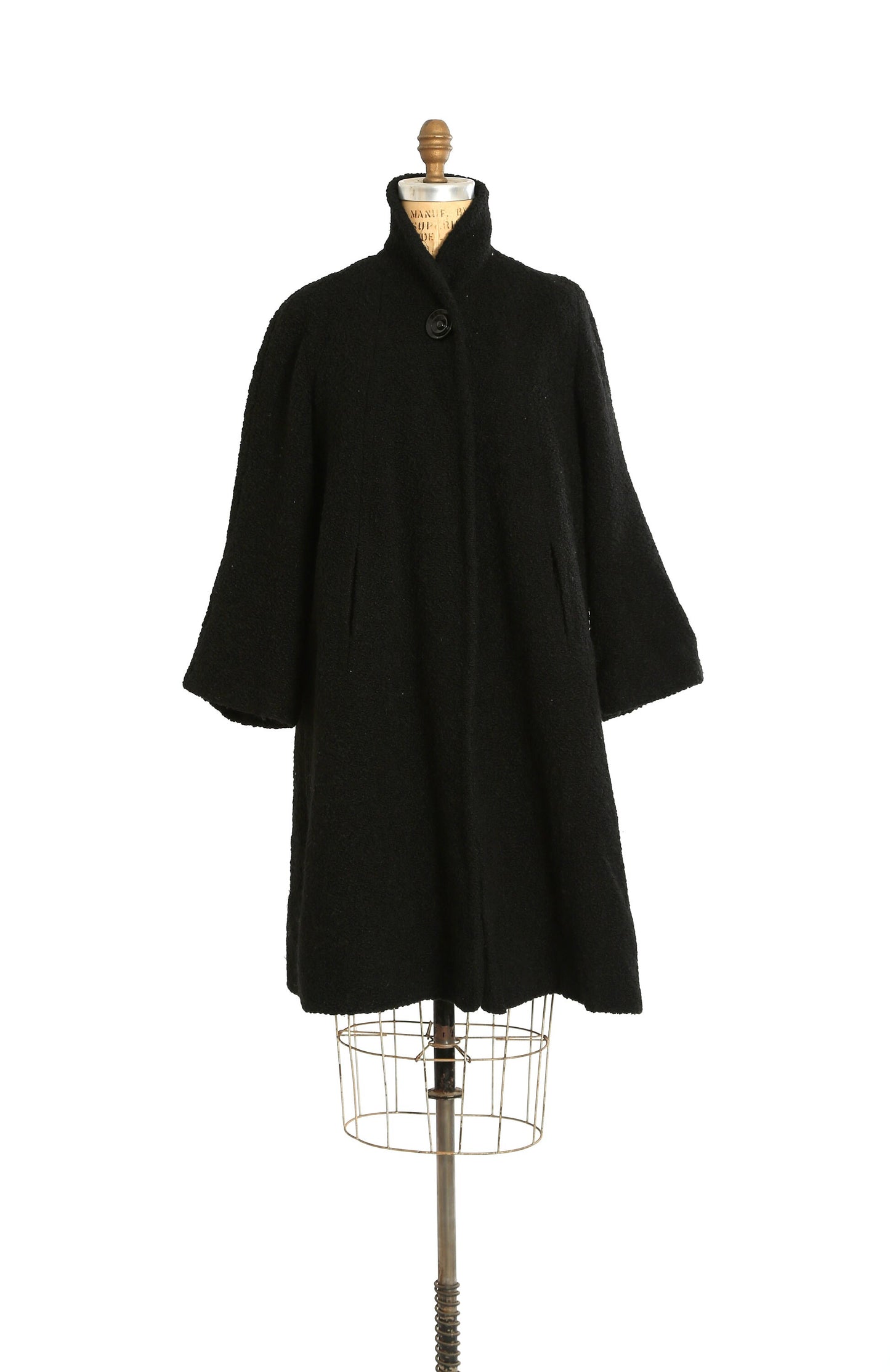 Vintage 50s black boucle wool opera swing coat