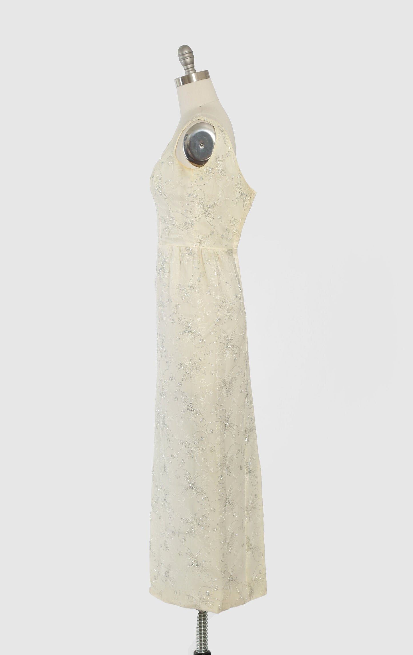 Vintage 60s silver lurex firework silk shift dress + sheer silk duster