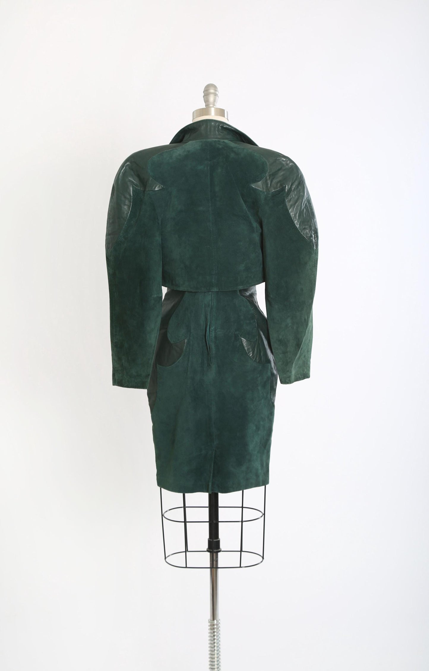 Vintage Micheal Hoban North Beach green leather mini dress + cropped jacket
