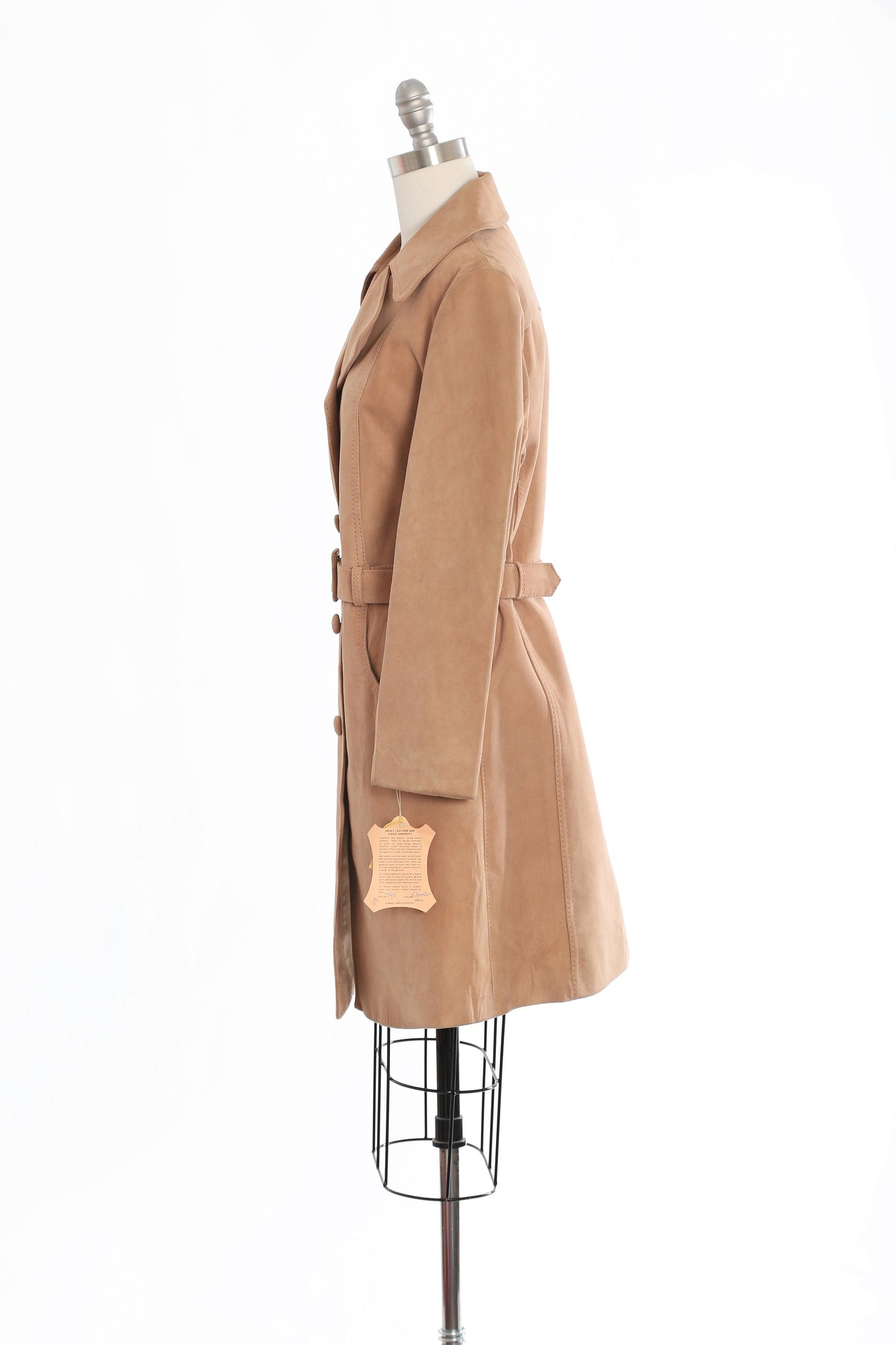 Vintage 70s suede leather trench coat | 1970s deadstock Golden State camel coat