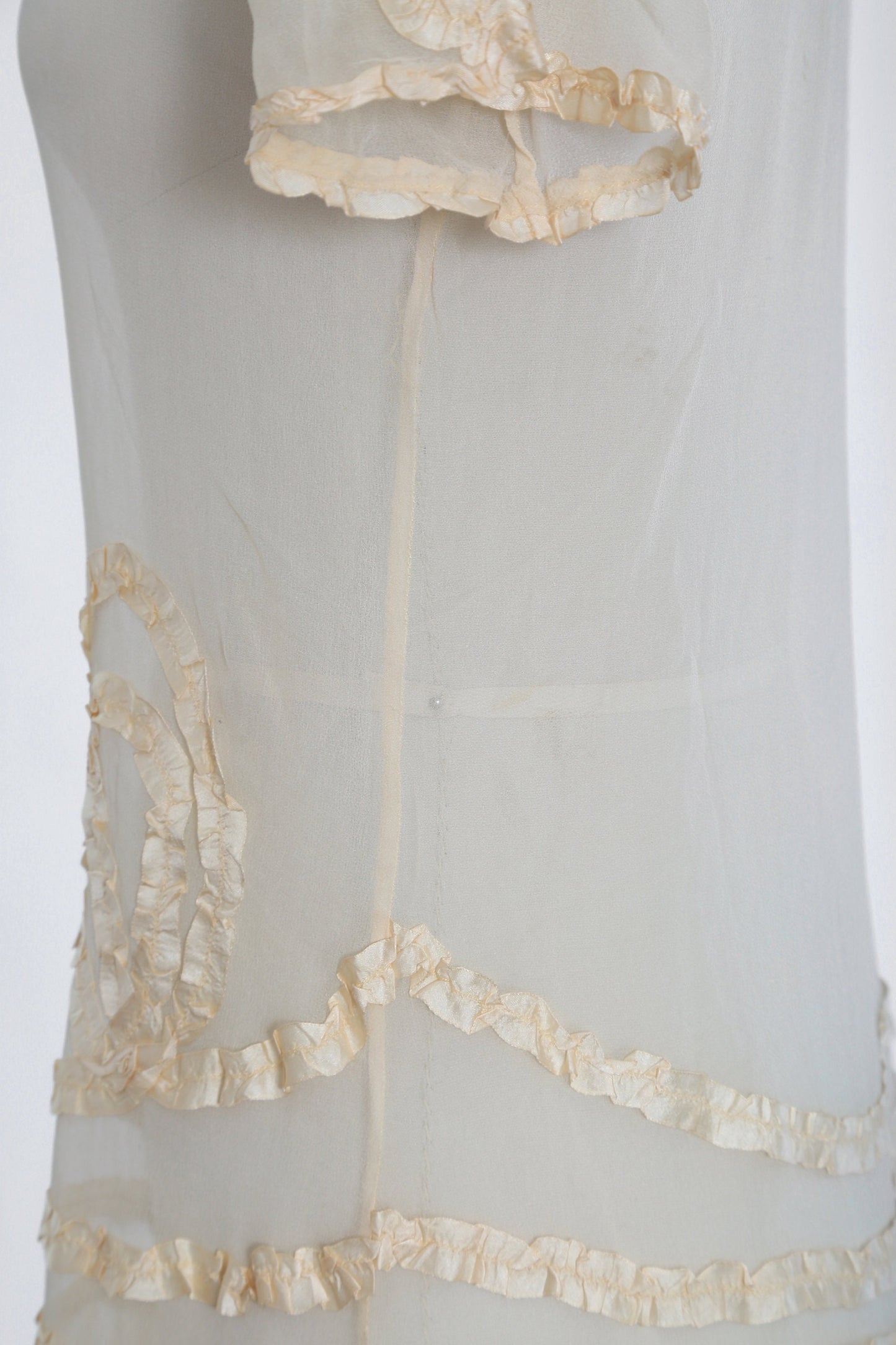 Antique Vintage 1920s ivory silk ribbon tiered drop waist dress