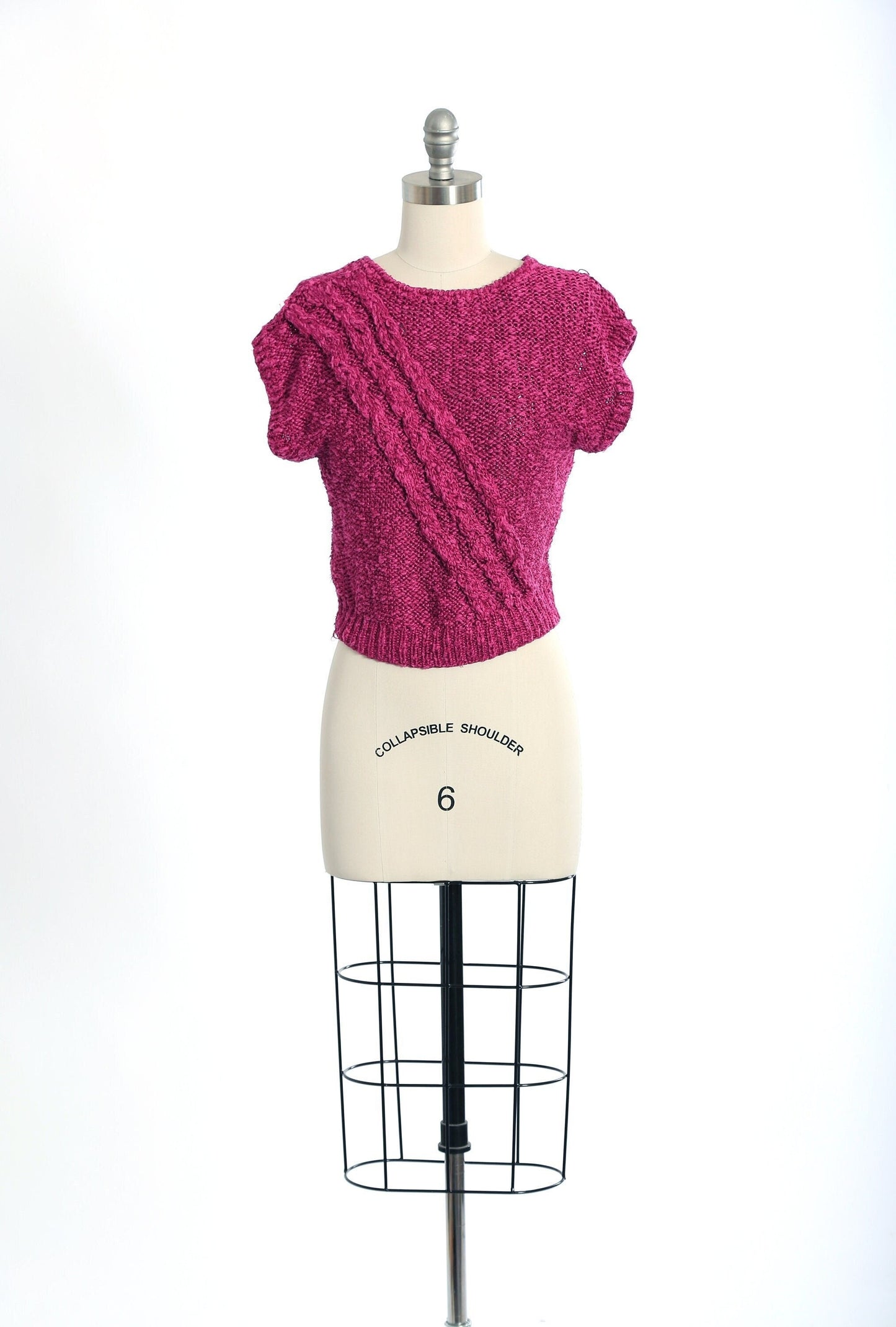 Vintage 80s hand knit bright purple linen cotton cropped sweater