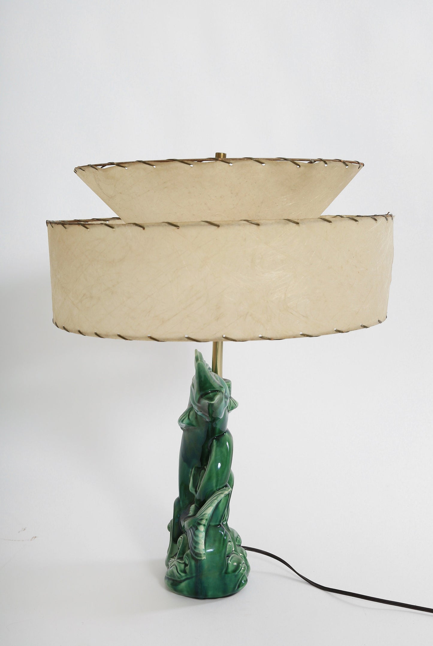 Vintage 1950s Mid Century Modern ceramic Marlin fish lamp + Fiberglass shade