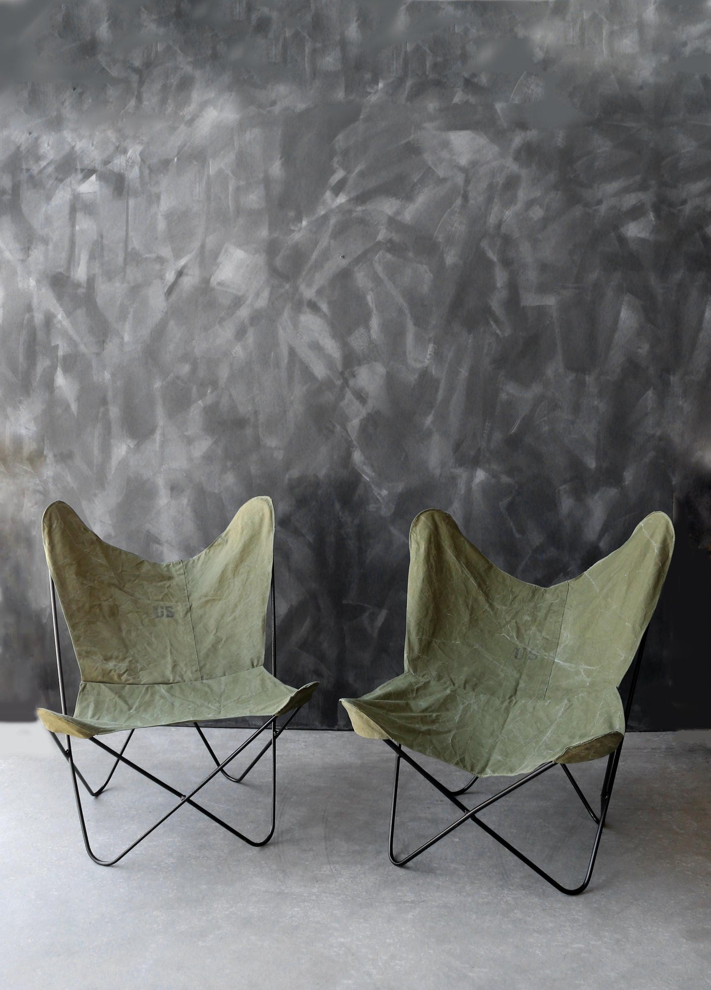 Mid Century Modern 1960s BKF Hardoy for Knoll Butterly chairs US Military canvas covers