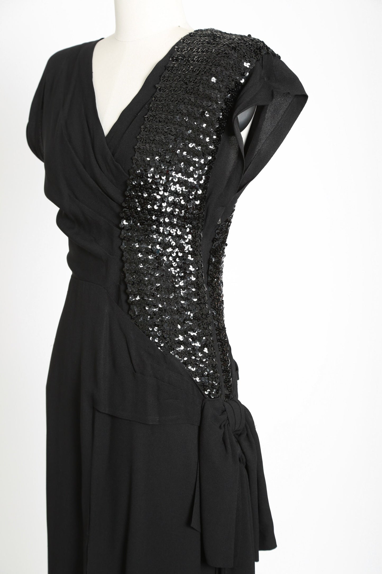 40s sequin dress | Vintage 1940s black crepe sequin bow dress