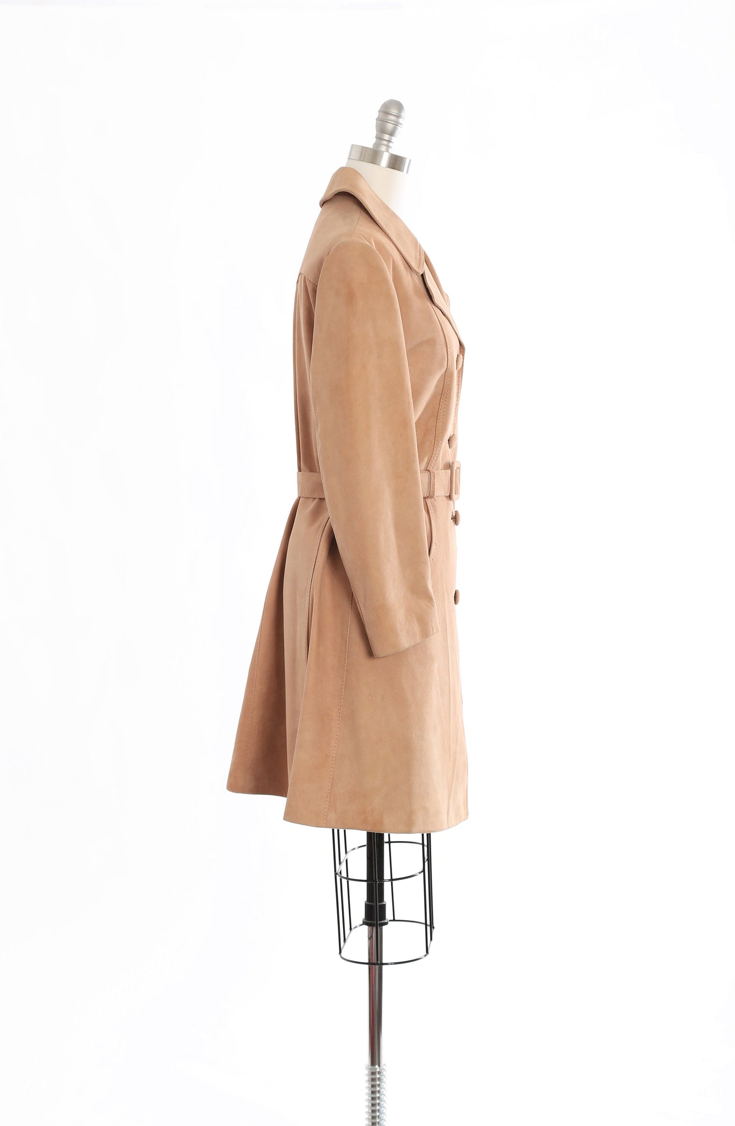 Vintage 70s suede leather trench coat | 1970s deadstock Golden State camel coat