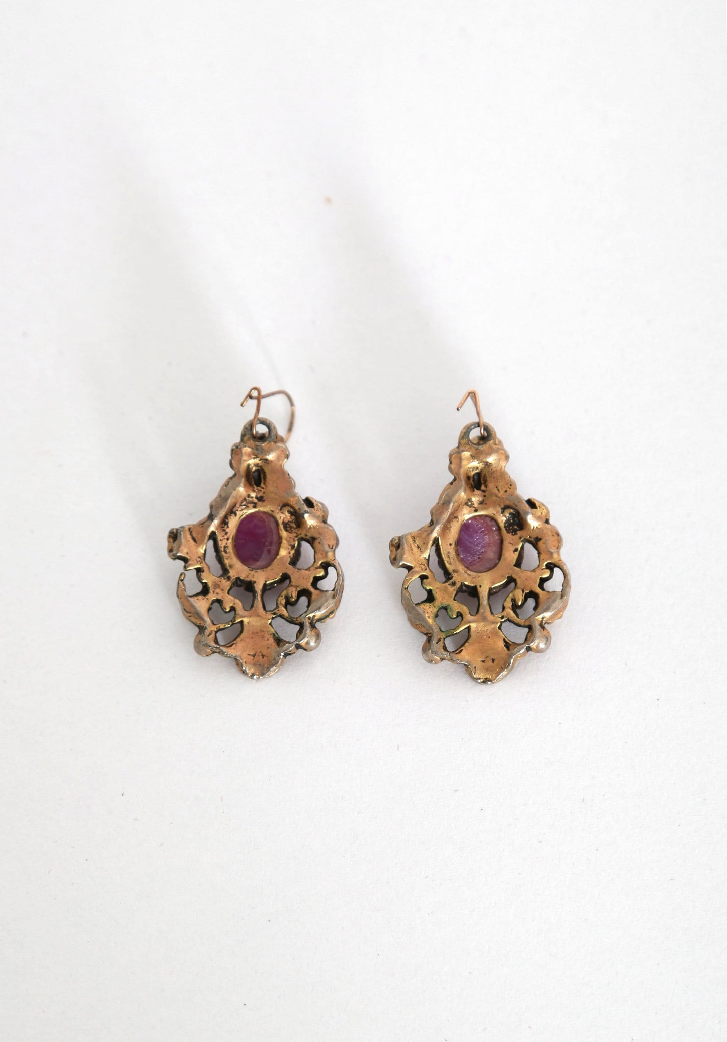 60s chandelier earrings | Vintage 1960s ornate gold tone purple drop earrings
