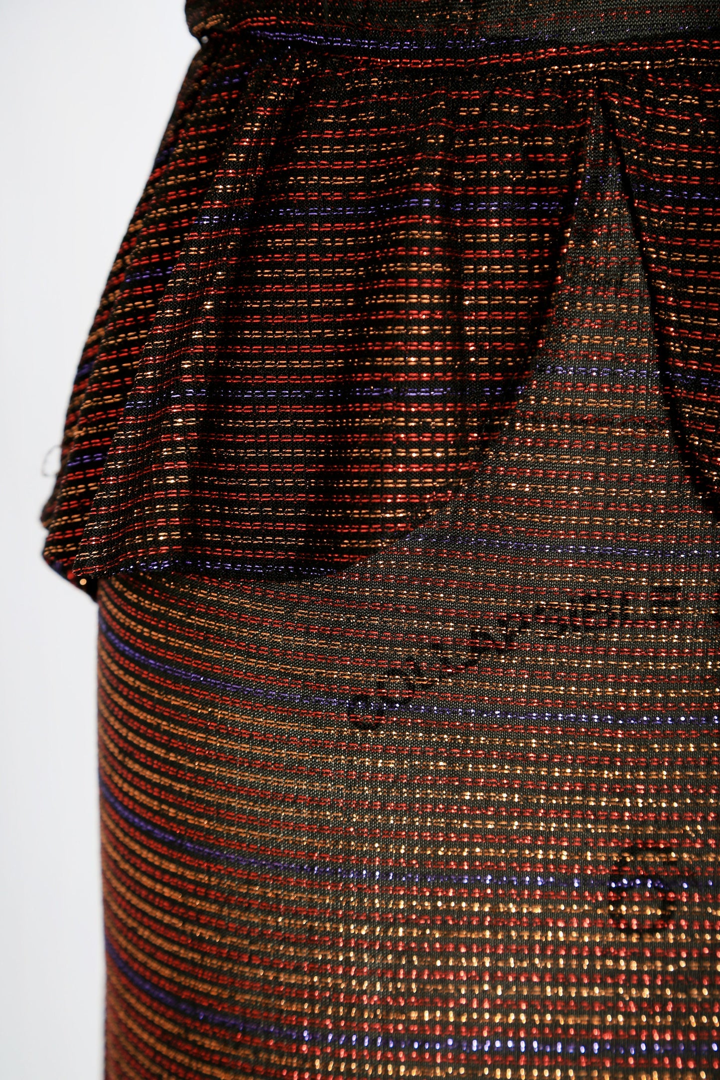 Vintage 70s semi sheer striped lurex peplum dress