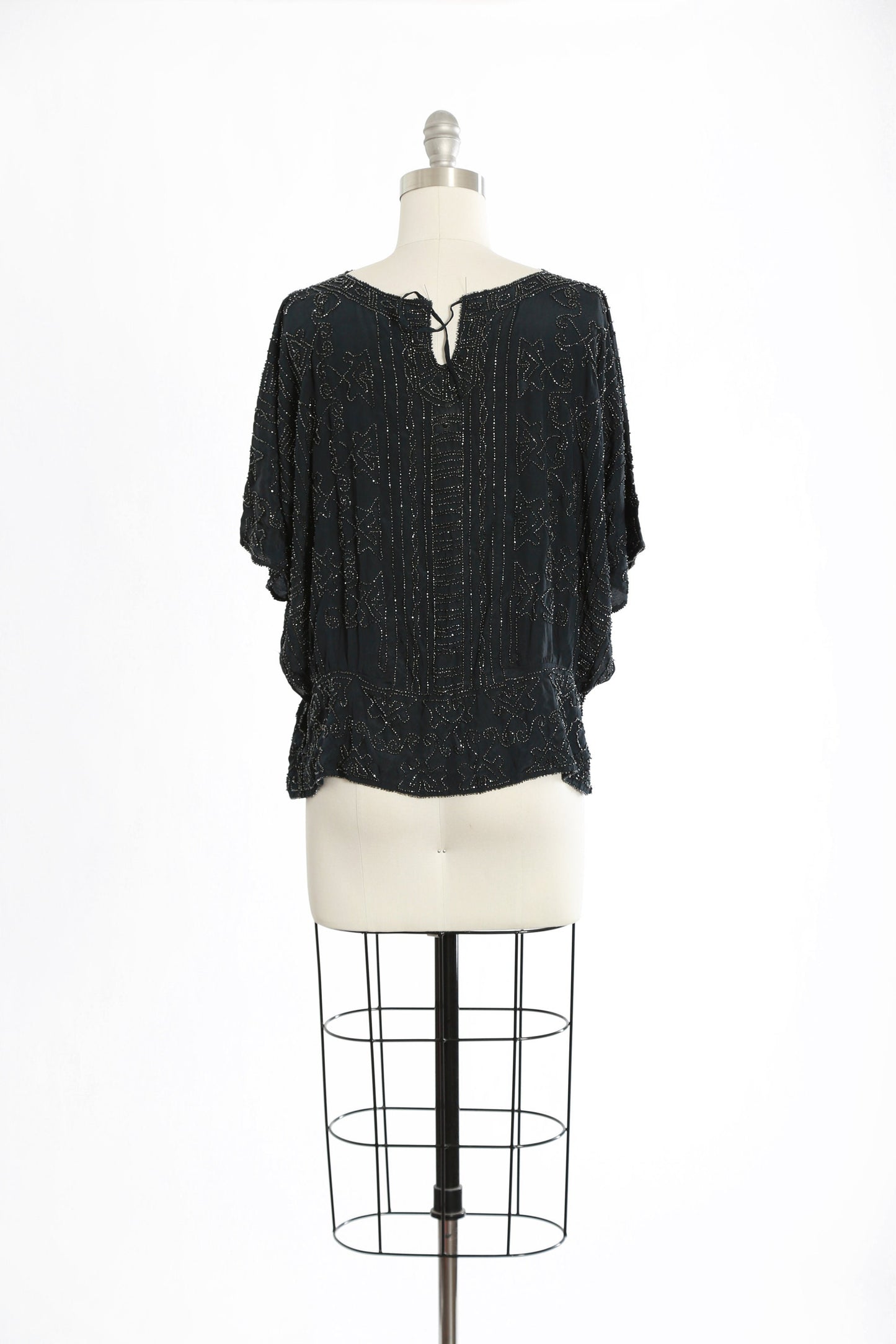 Antique 1920s French silk beaded blouse | 1920s silk glass beaded Art deco flapper blouse