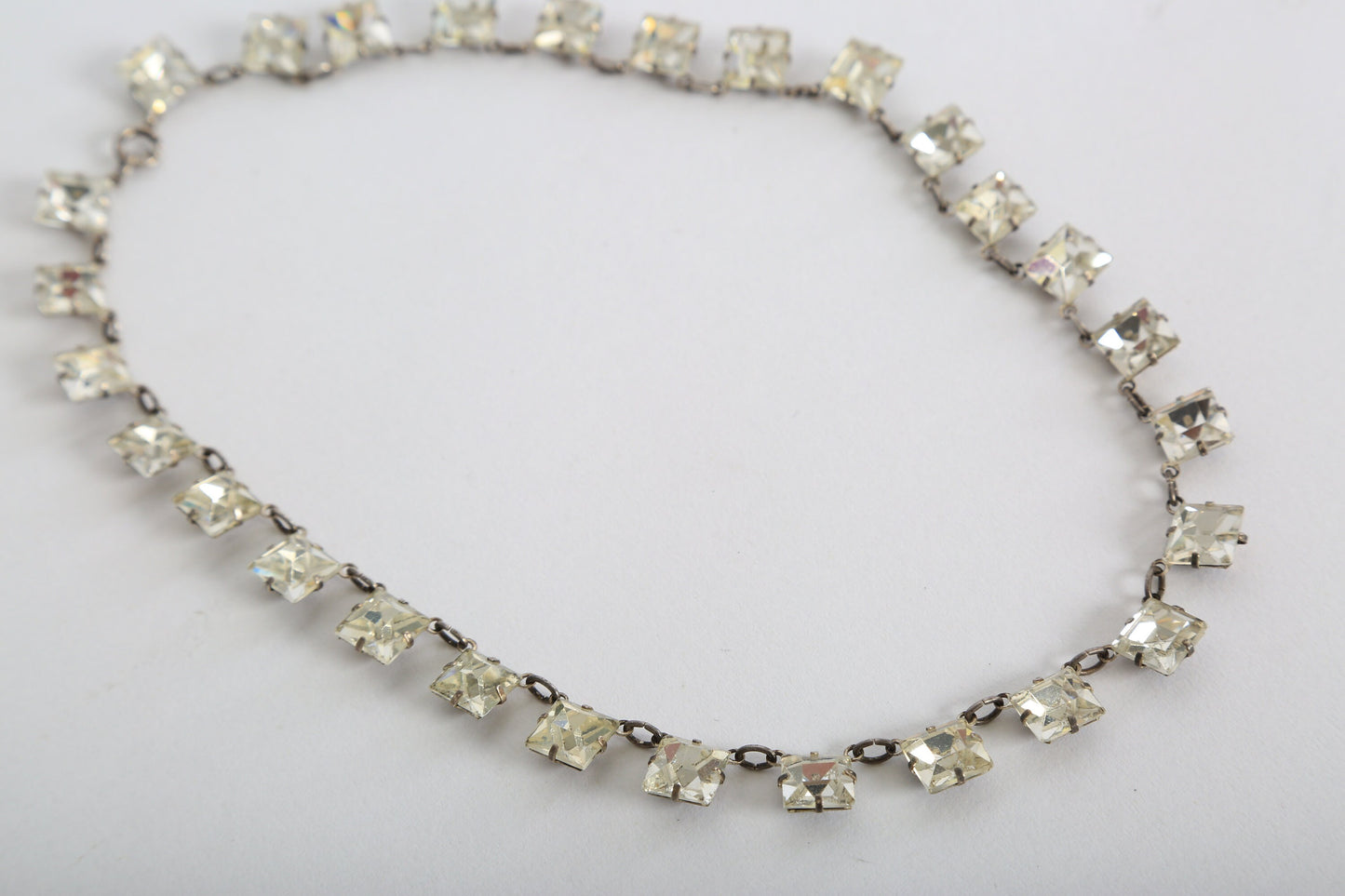 40s Square Cut glass Necklace | Antique Vintage 1940s delicate sterling silver jeweled necklace | Wedding necklace