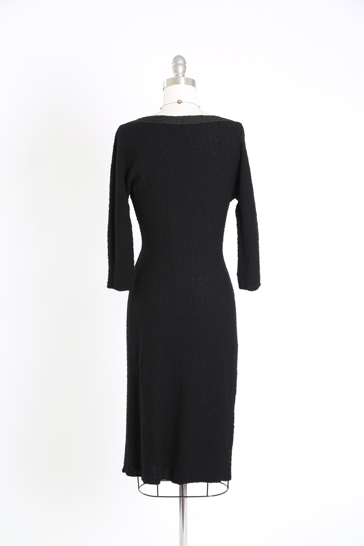 Vintage 40s black knit dress | 1940s crochet ribbon dress