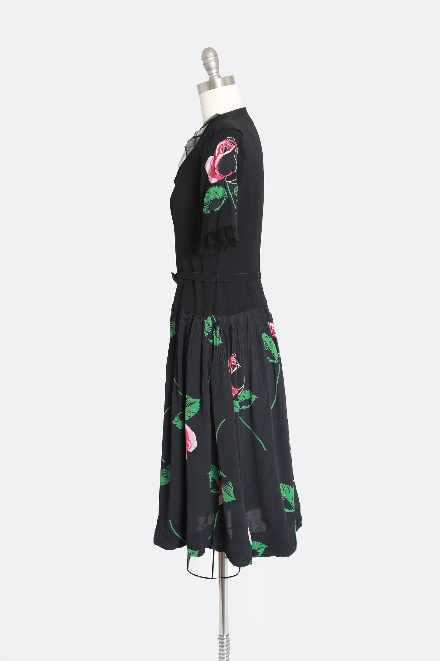 40s rose dress | Vintage 40s black floral Appliqué rose midi dress