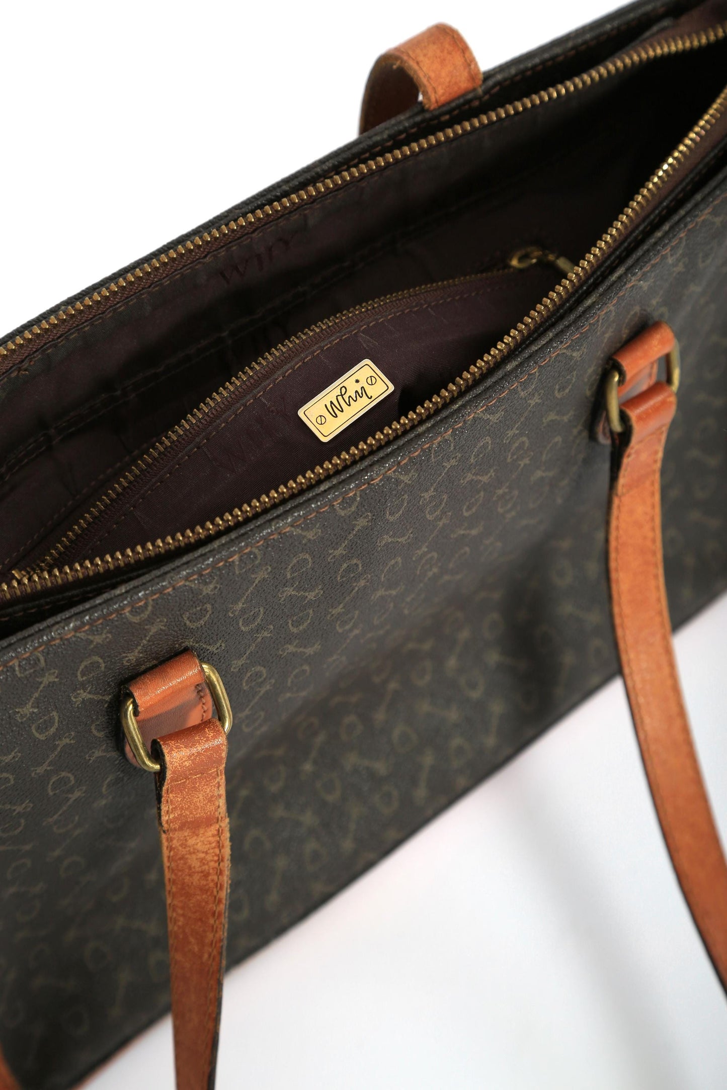 Vintage WHY brown horse bit Signature leather Purse