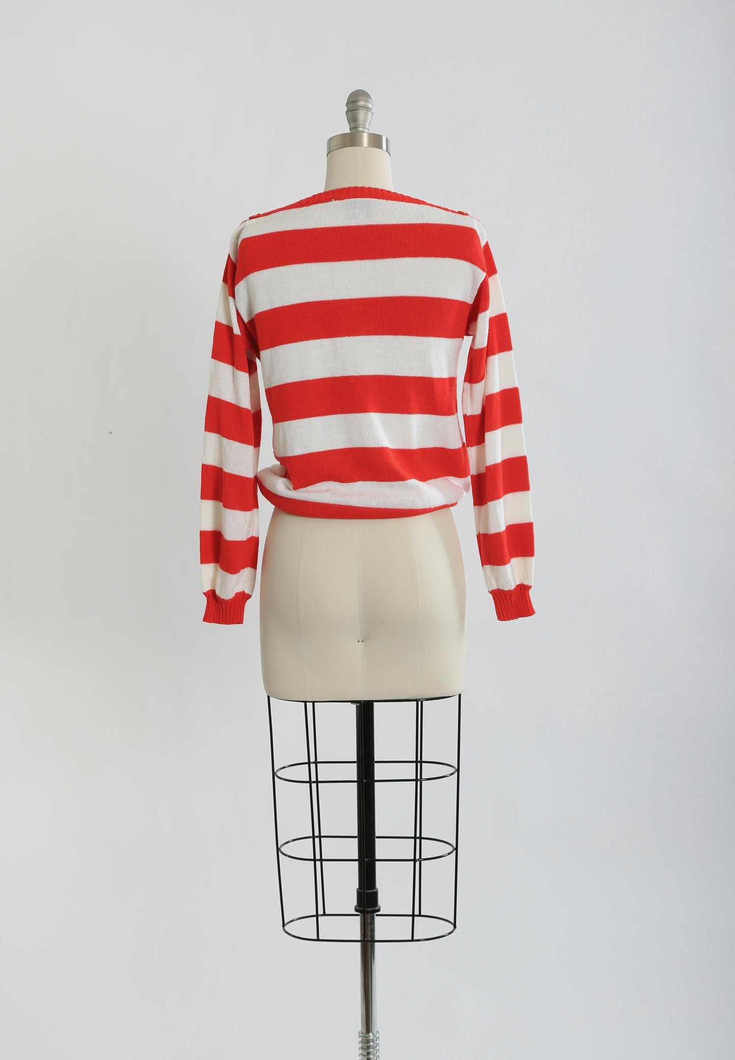 70s red striped knit draw string sweater