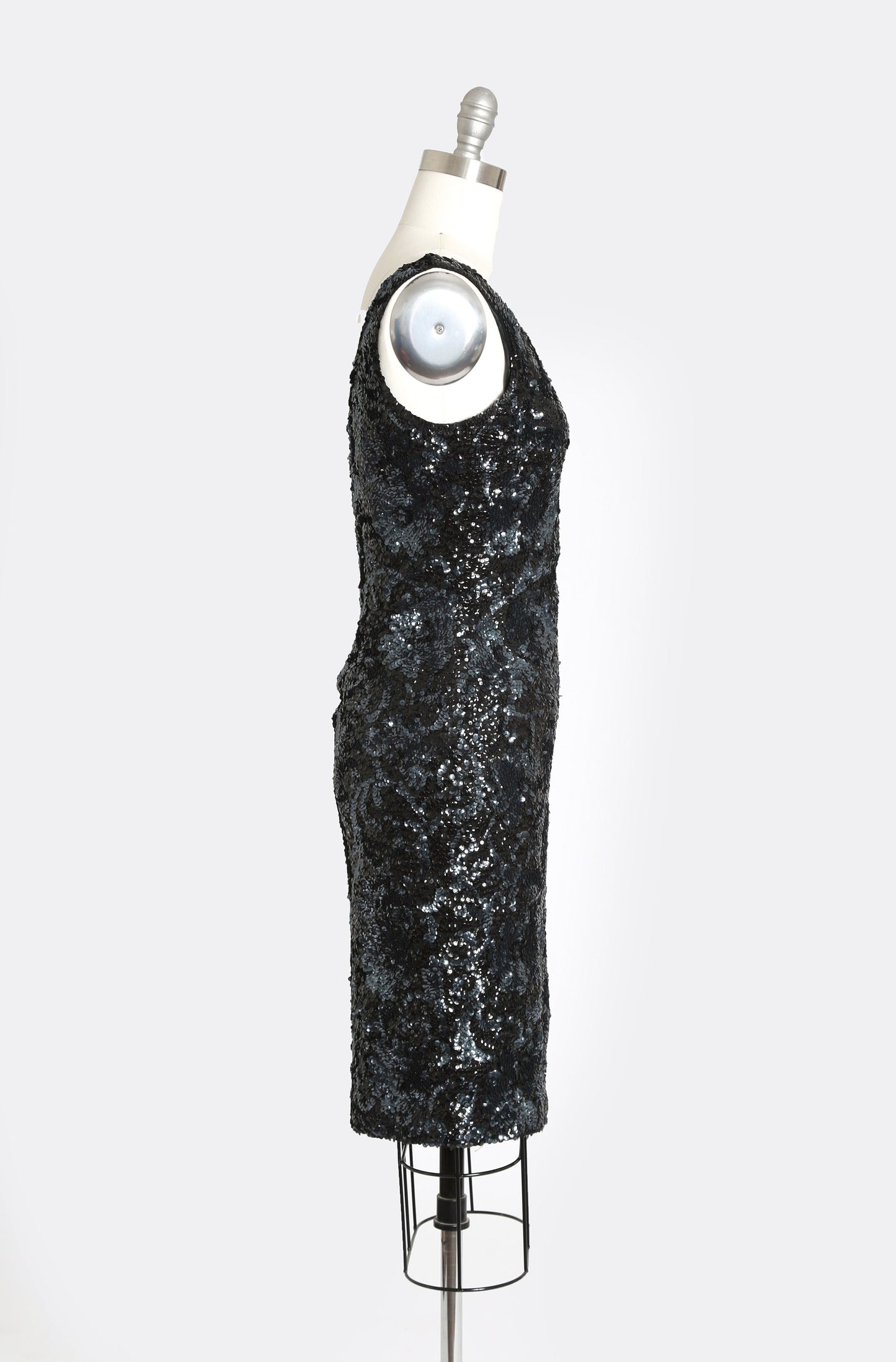 Vintage 50s black hand sequin wool wiggle dress | 1950s sequin cocktail dress